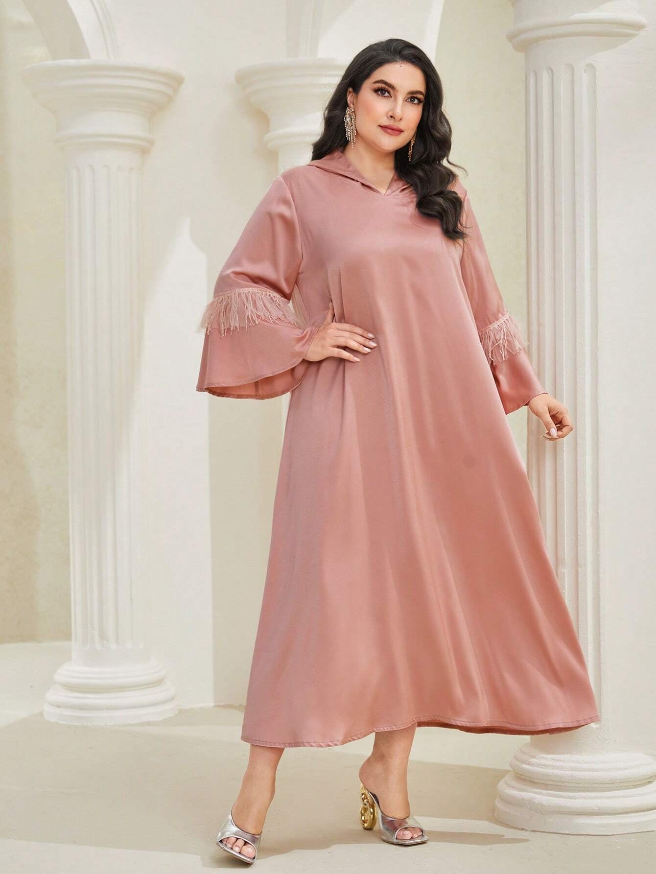 Najma plus Flounce Sleeve Hooded Dress