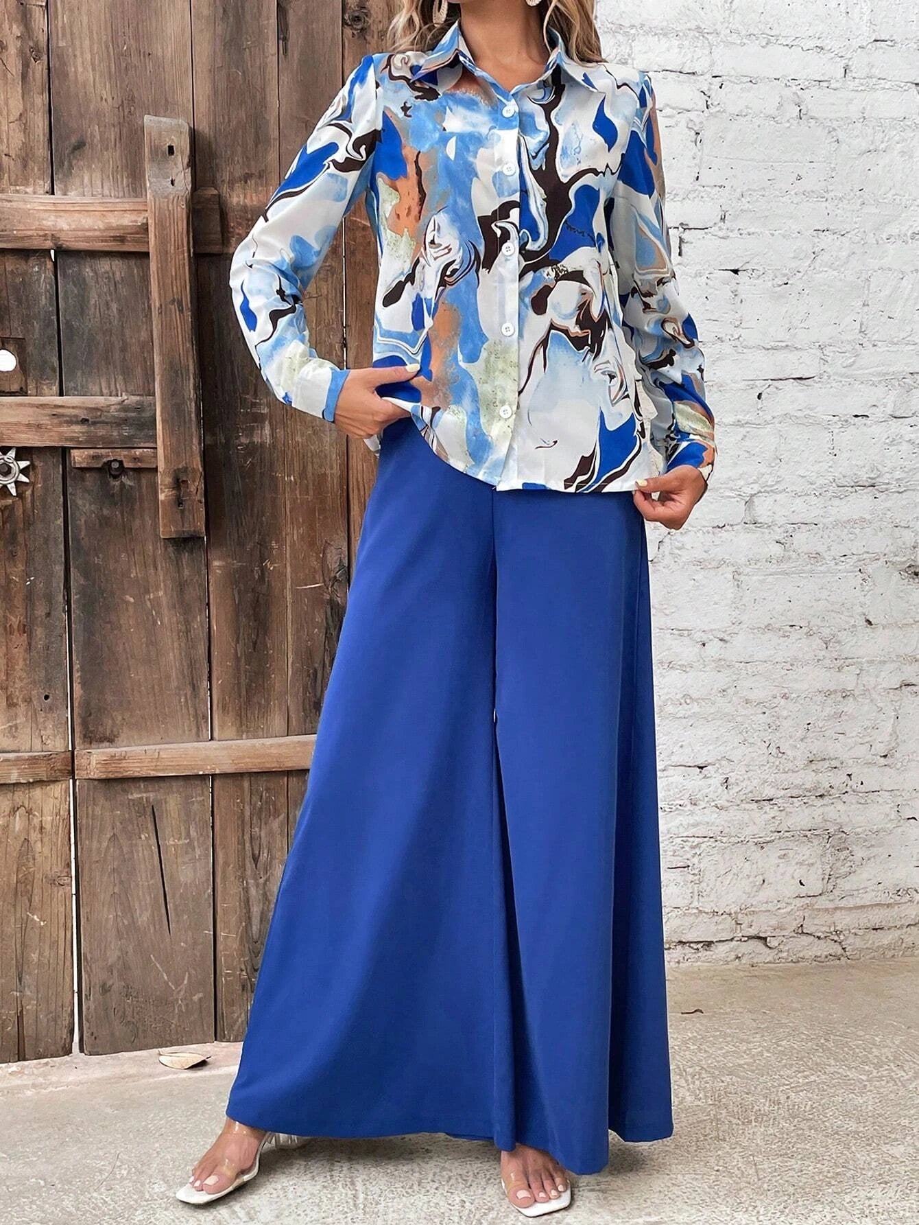 Privé Graphic Print Shirt & Wide Leg Pants