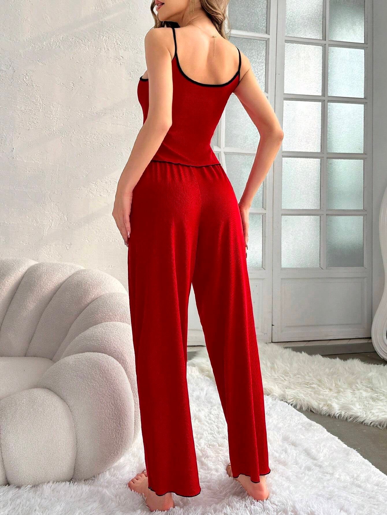 Contrast Binding Cami Top & Wide Leg Pants Lounge Set