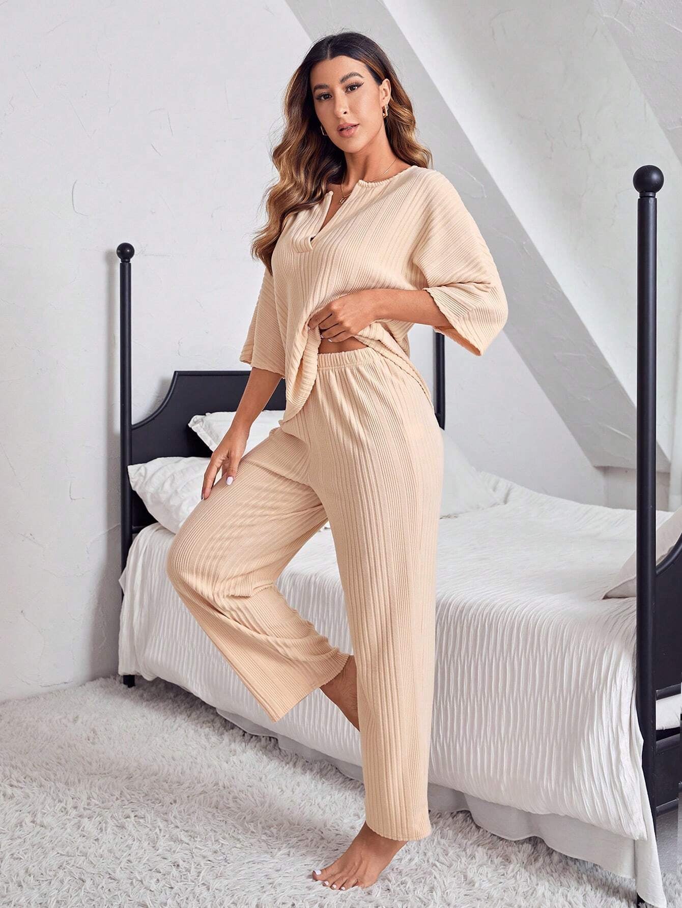 Women'S Solid Color Loose Fit Homewear Set