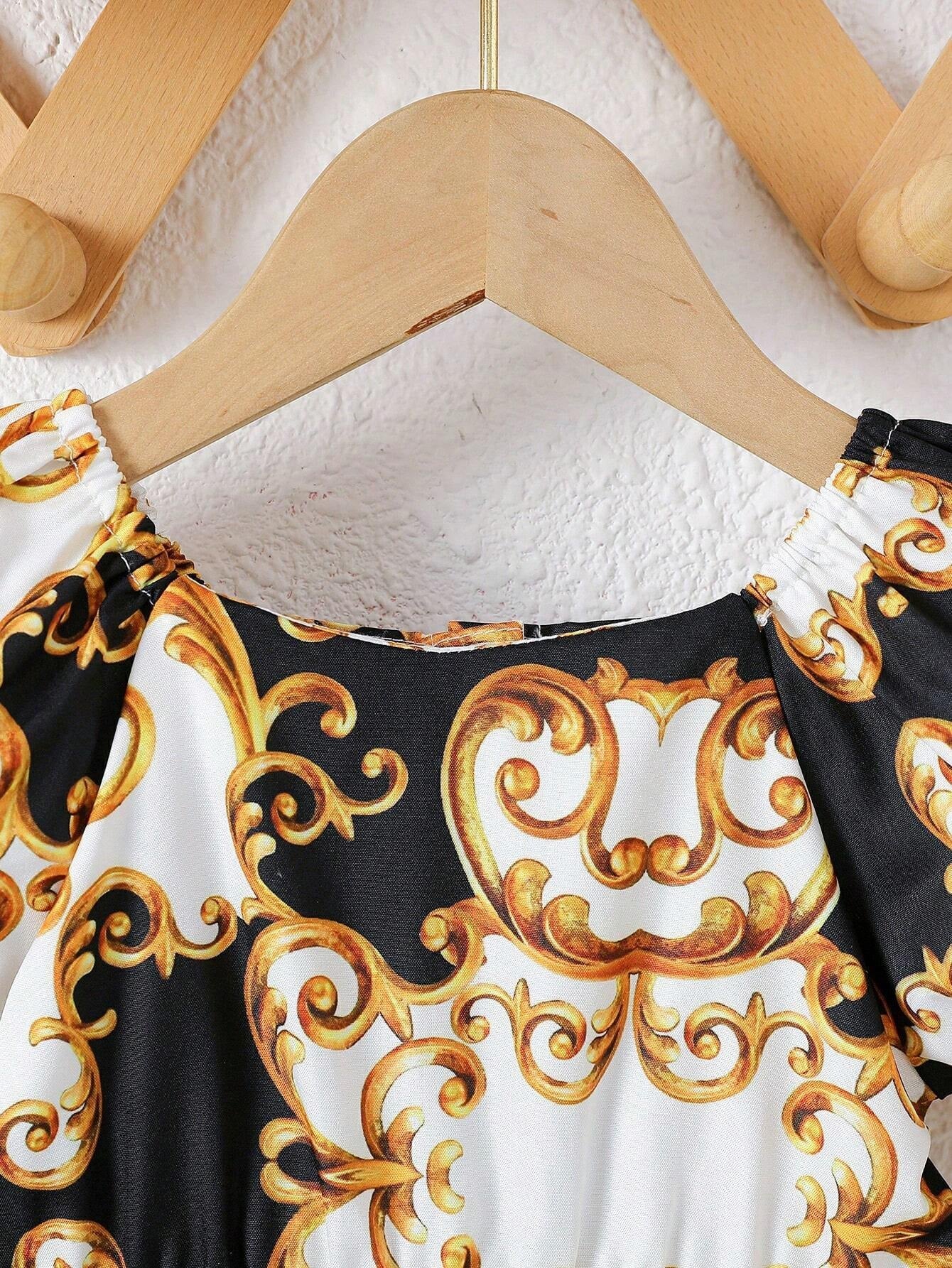 Baby Girls' Baroque Print Puff Sleeve Dress