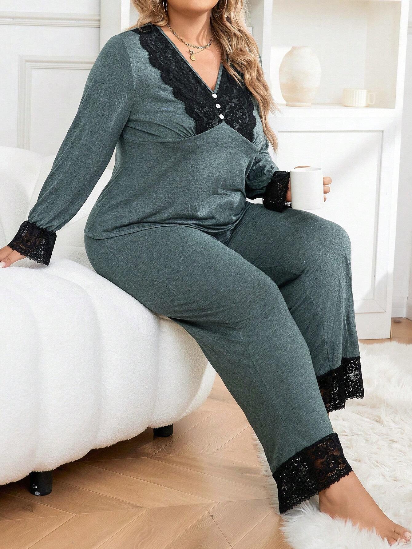 Plus Contrast Lace PJ Set