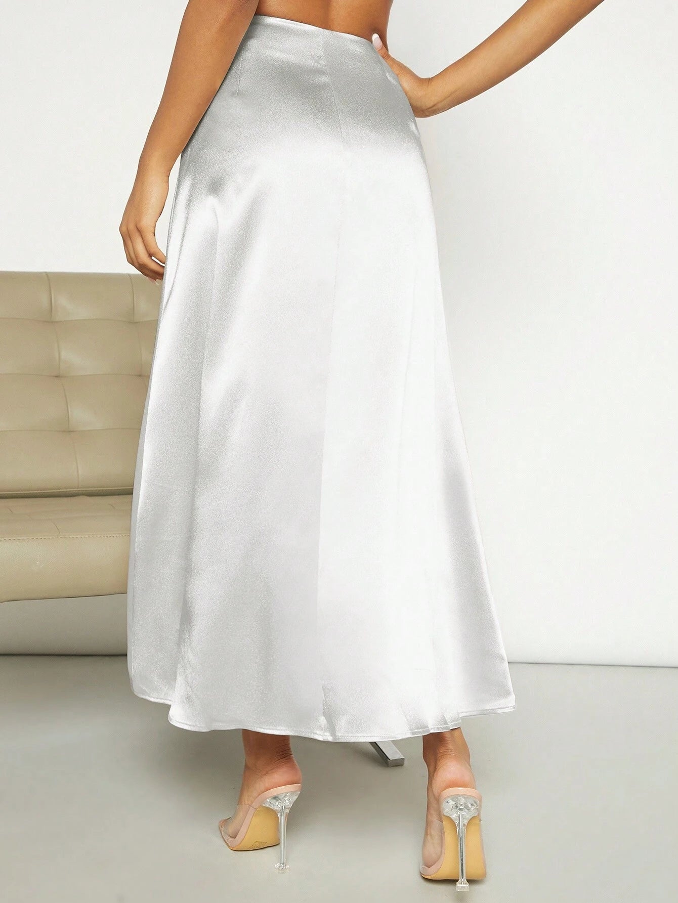 Privé High Waist Satin A-Line Skirt