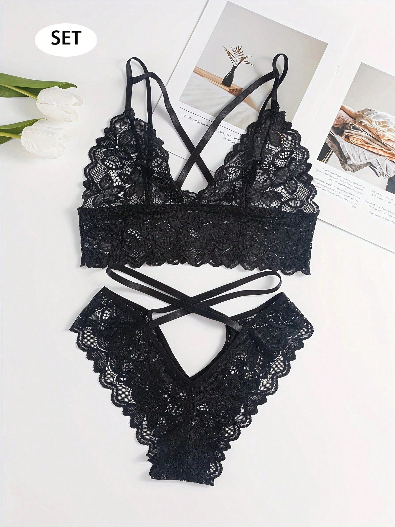 Women'S Floral Lace Sexy Lingerie Set with Bra & Panties