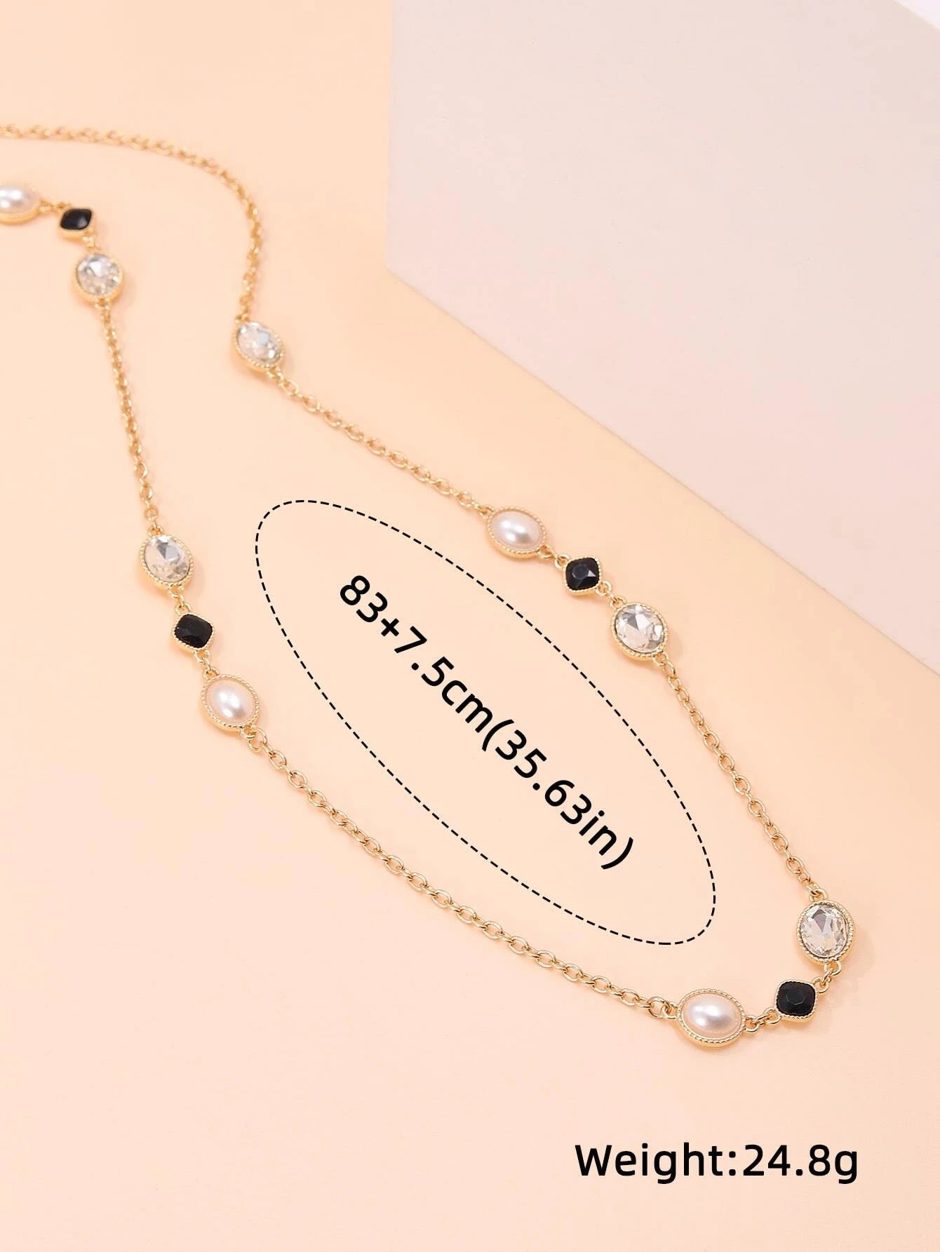 Rhinestone & Faux Pearl Decor Necklace