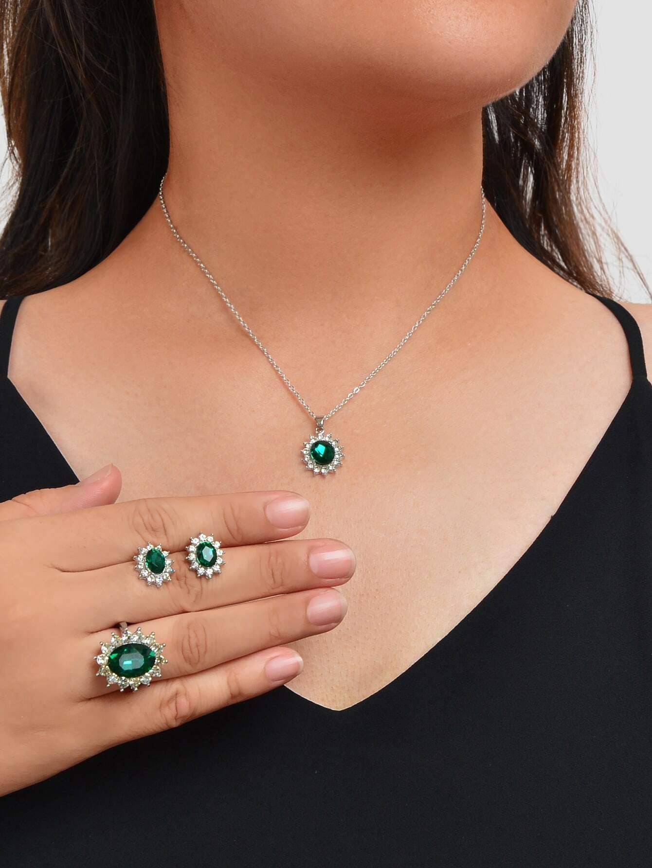 3Pcs/Set Glamorous Cubic Zirconia Water-Drop Decor Jewelry Set for Women for Daily Decoration