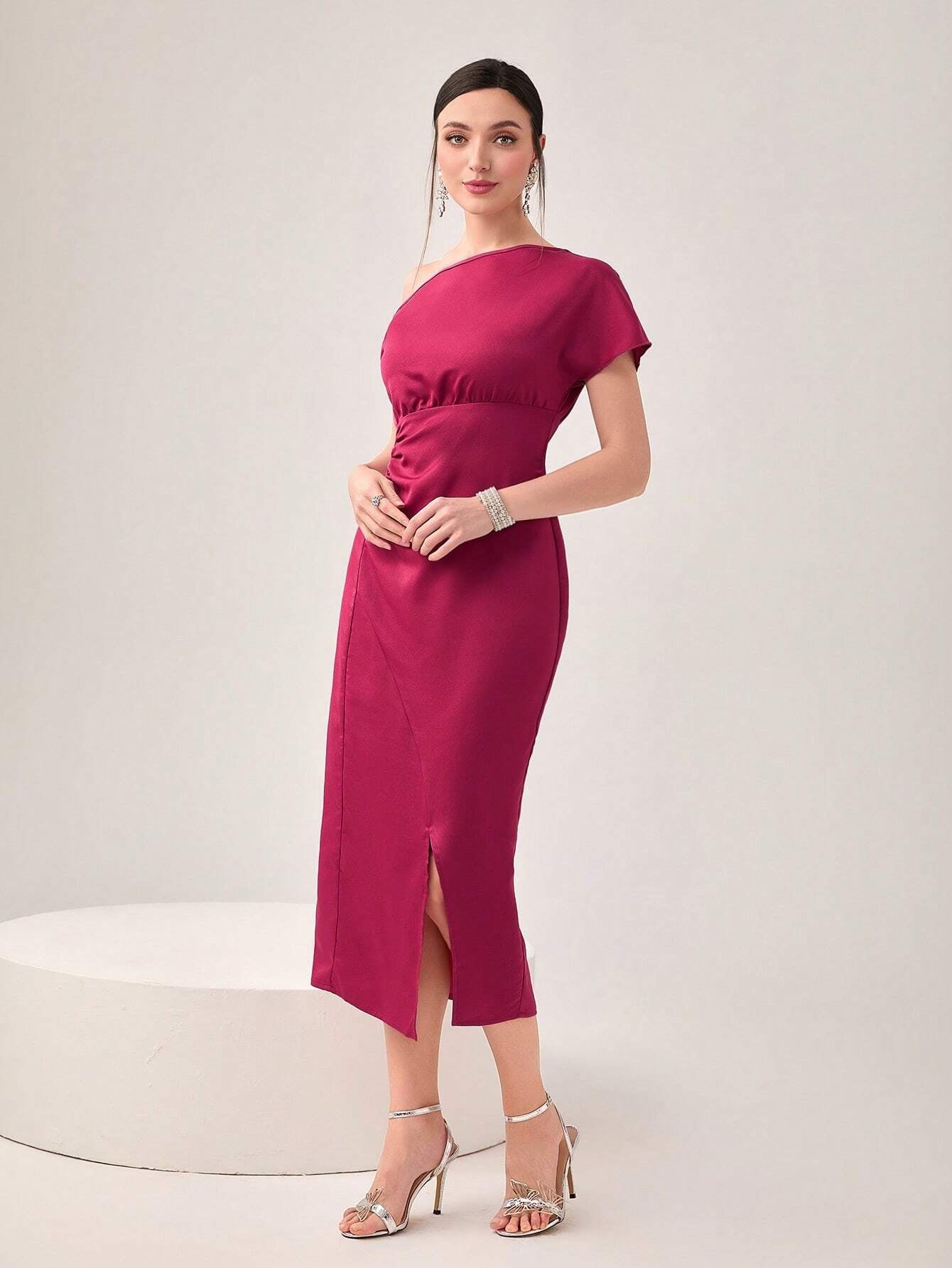 Modely Asymmetrical Neck Split Hem Dress