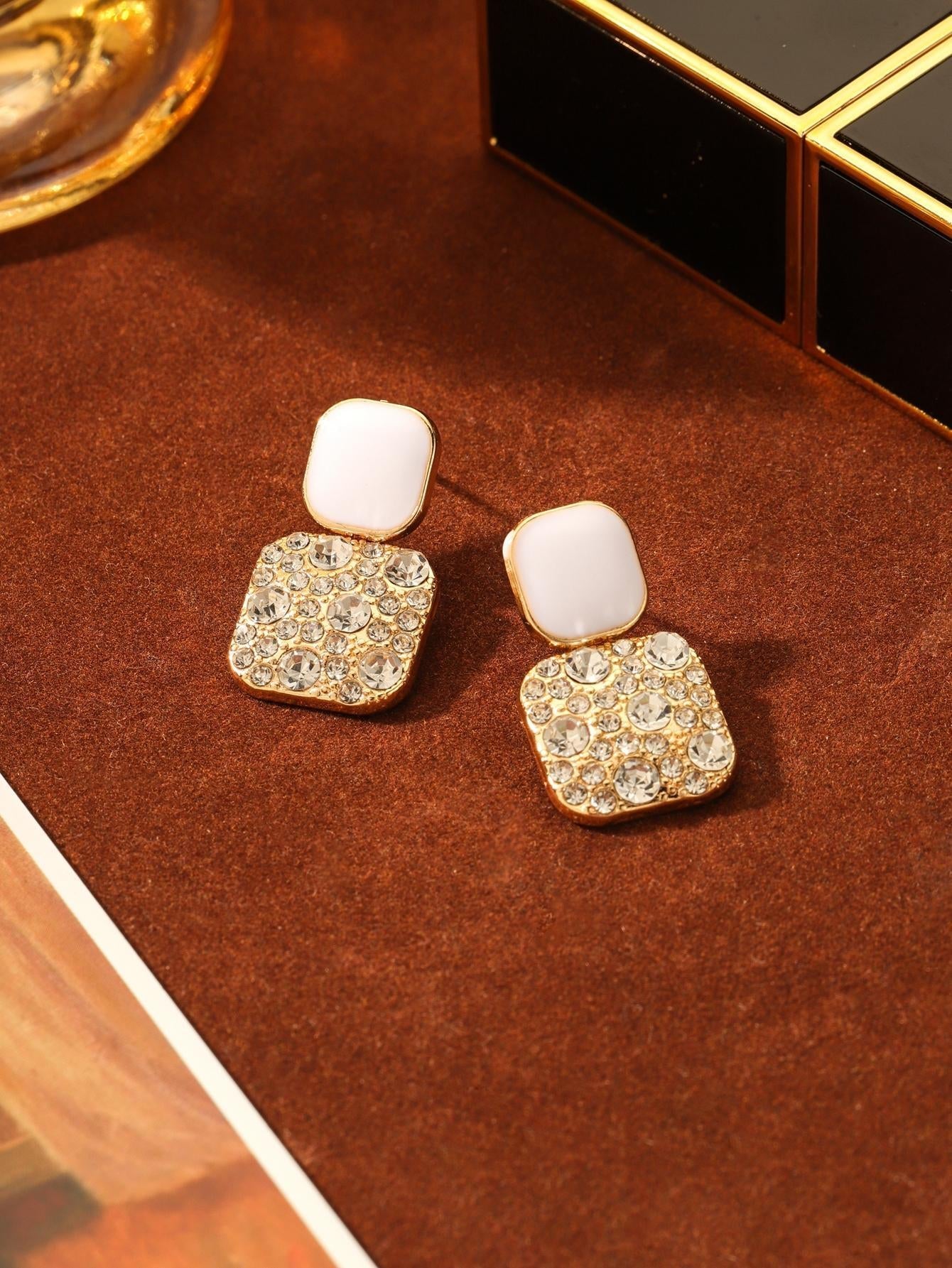 Rhinestone Decor Geometric Drop Earrings