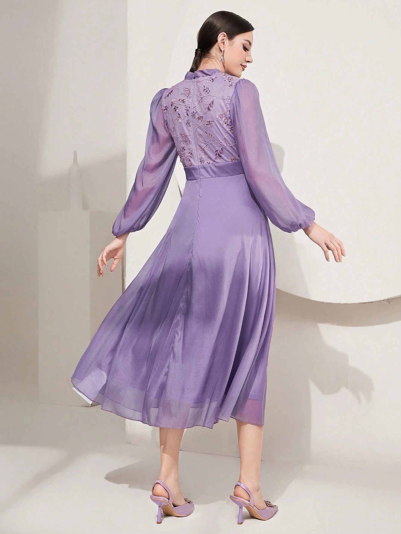 Modely Women'S Lace up Back Floral Embroidered Dress