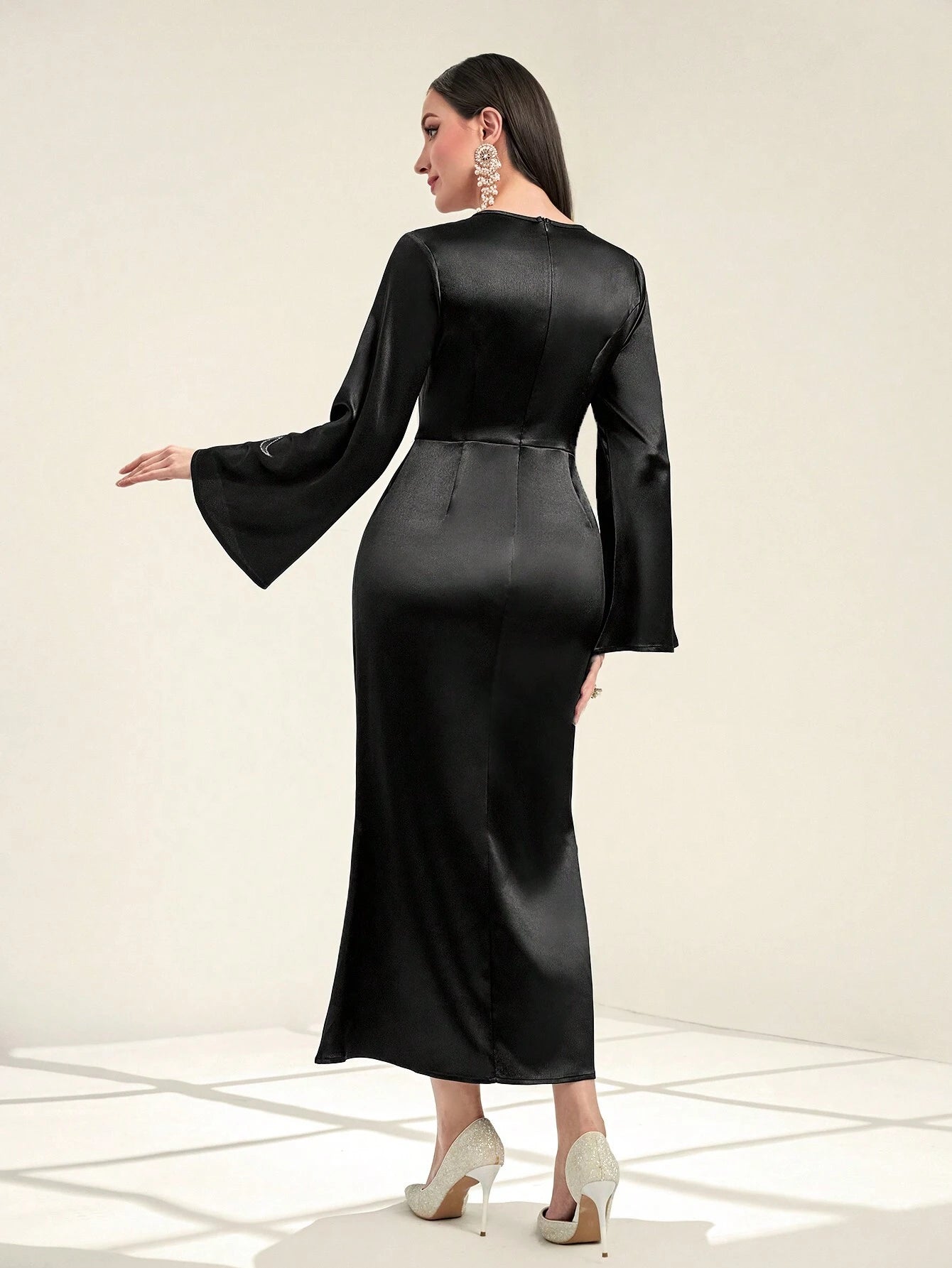 Najma Rhinestone Detail Bell Sleeve Dress