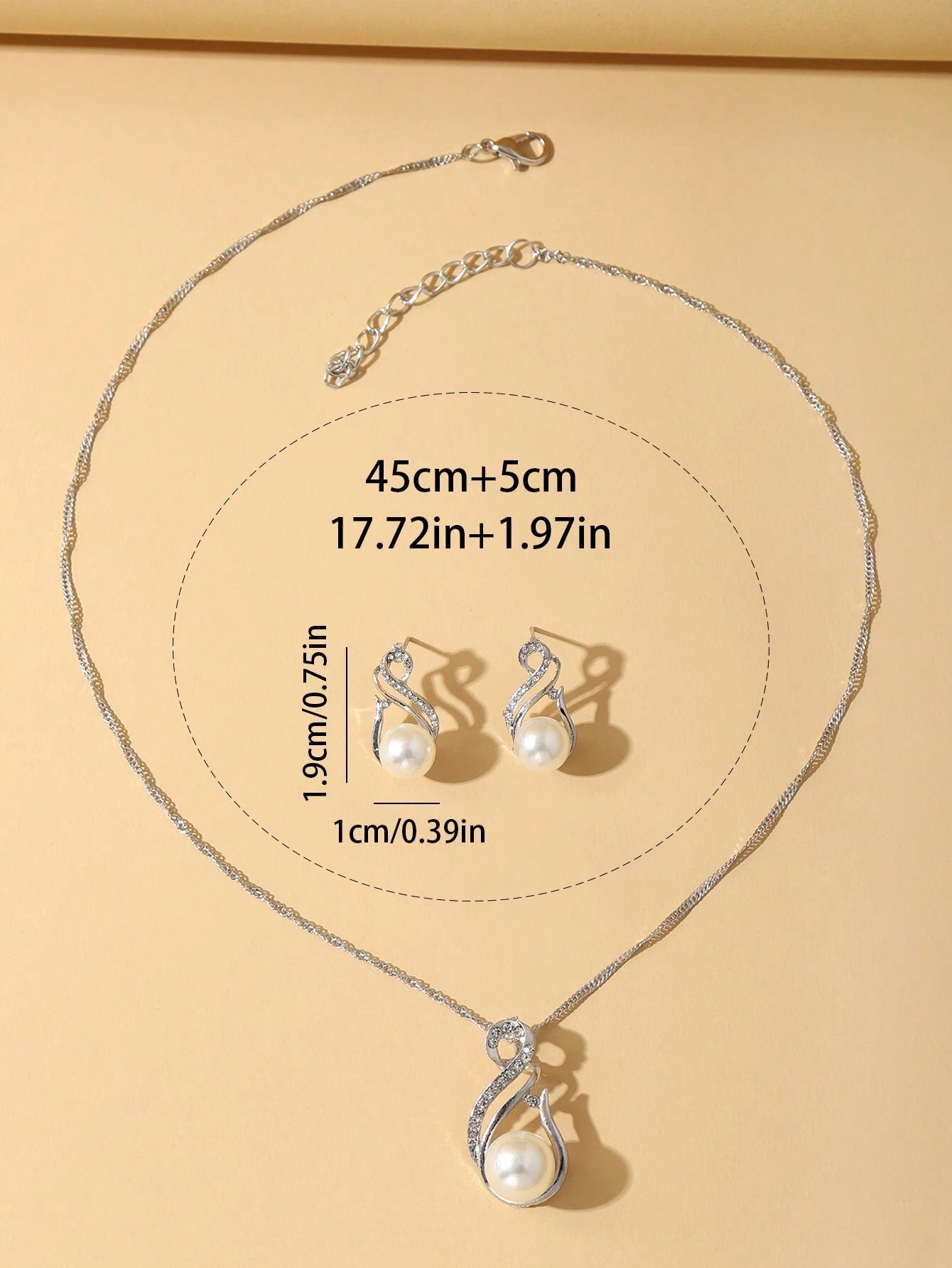 1Pc Charming Water Drop Shaped Rhinestone & Faux Pearl Pendant Necklace and 1Pair Earrings, Birthday/Festival Gift for Women