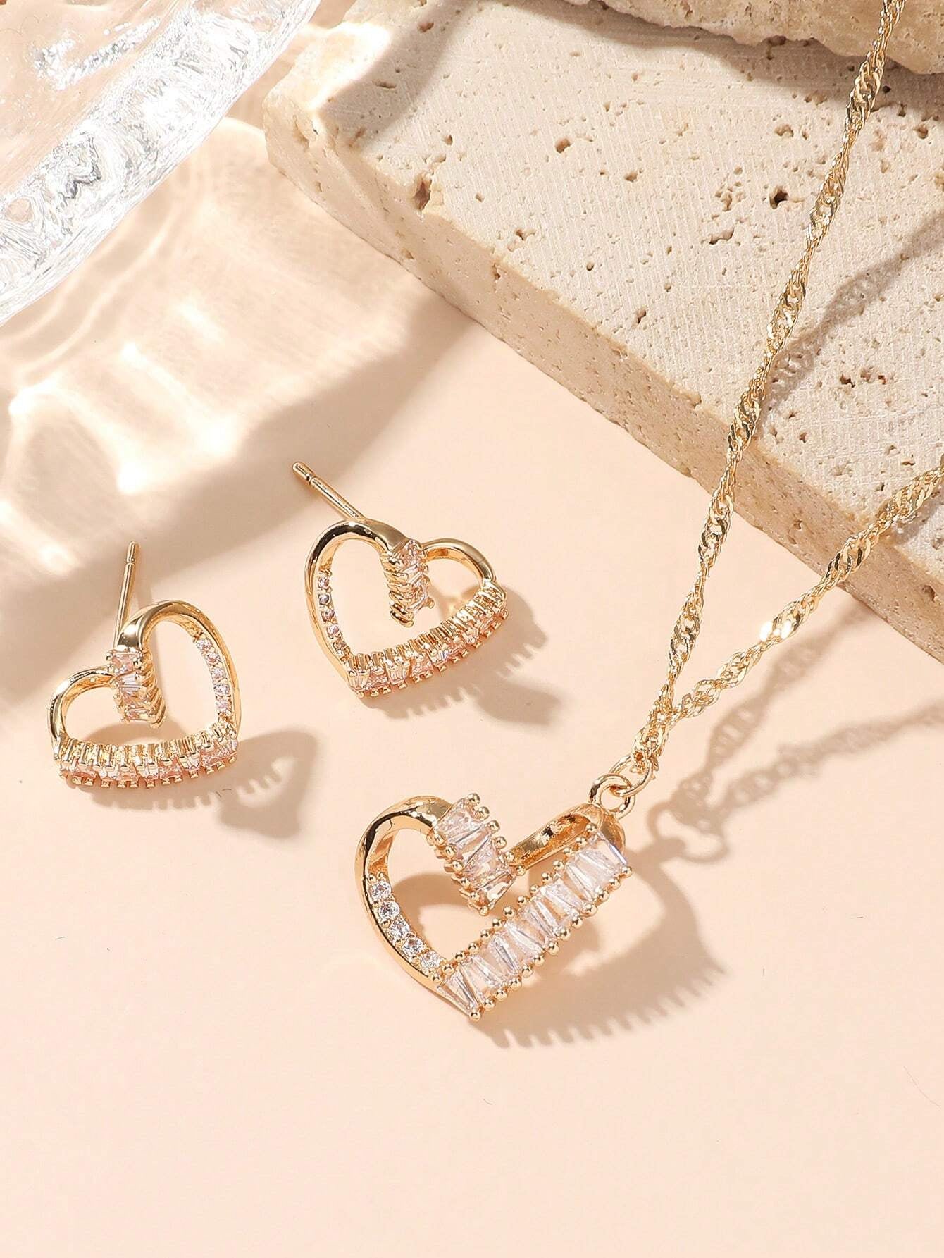 3Pcs Rhinestone Circle Decor Jewelry Set