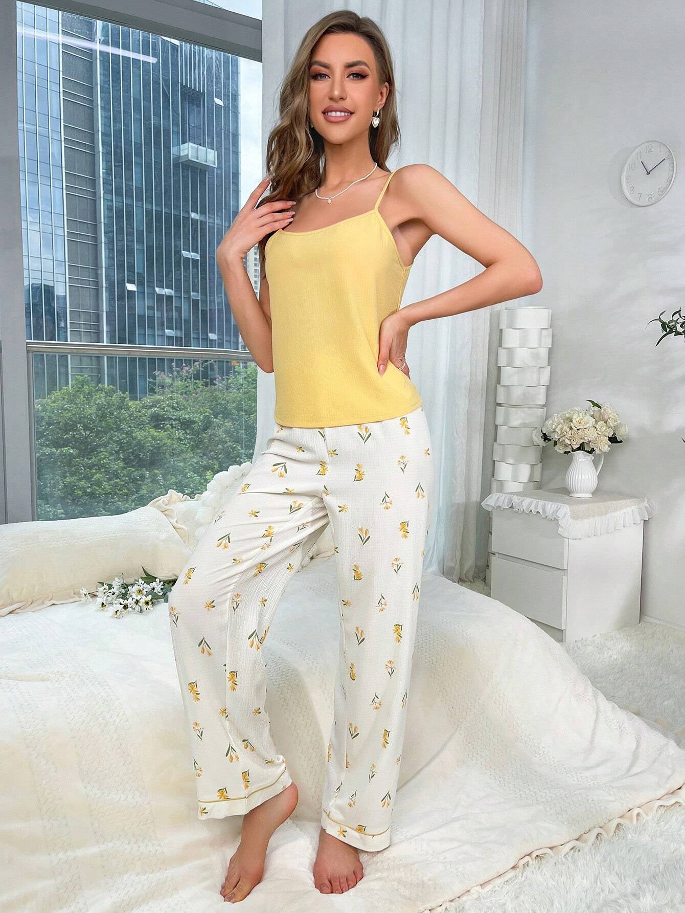 Floral Print Contrast Piping PJ Set