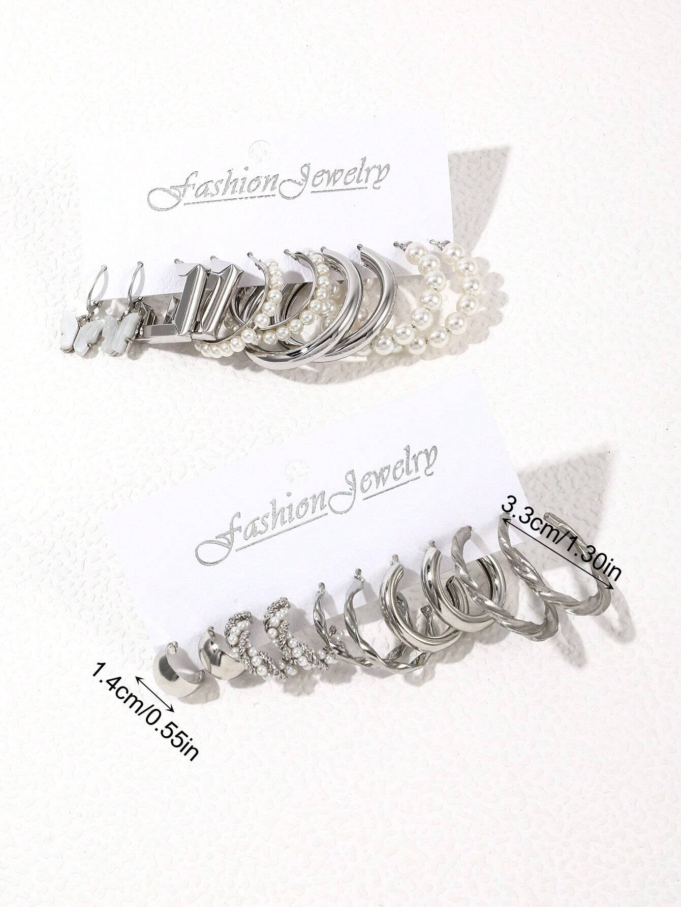 10Pairs Butterfly & Faux Pearl Decor Earrings