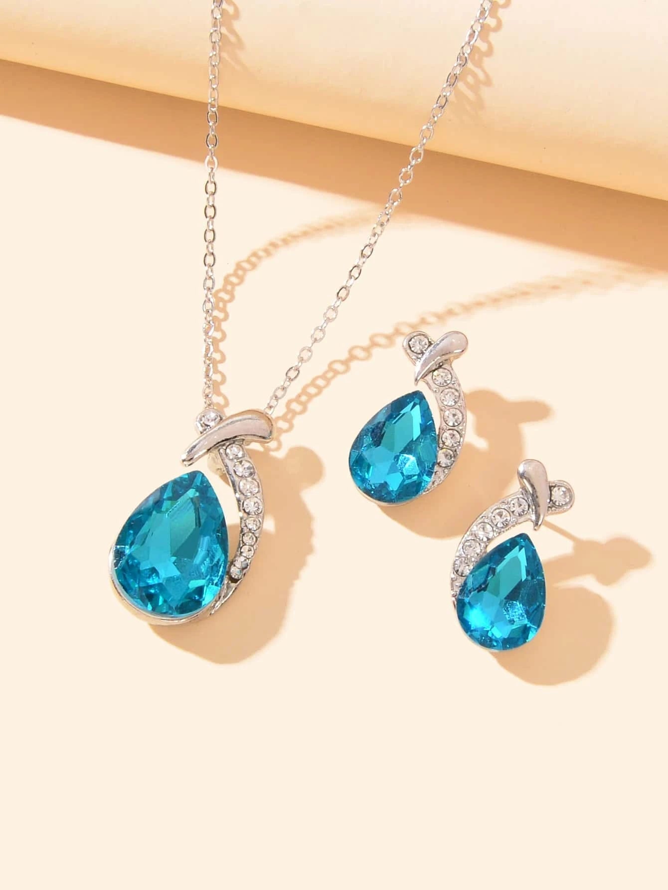 3Pcs/Set Glamorous Cubic Zirconia Water-Drop Decor Jewelry Set for Women for Daily Decoration