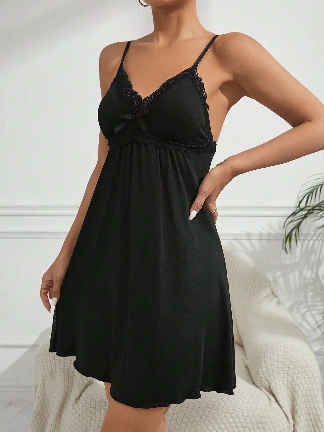 Ladies' Patchwork Lace V-Neck Cami Nightdress