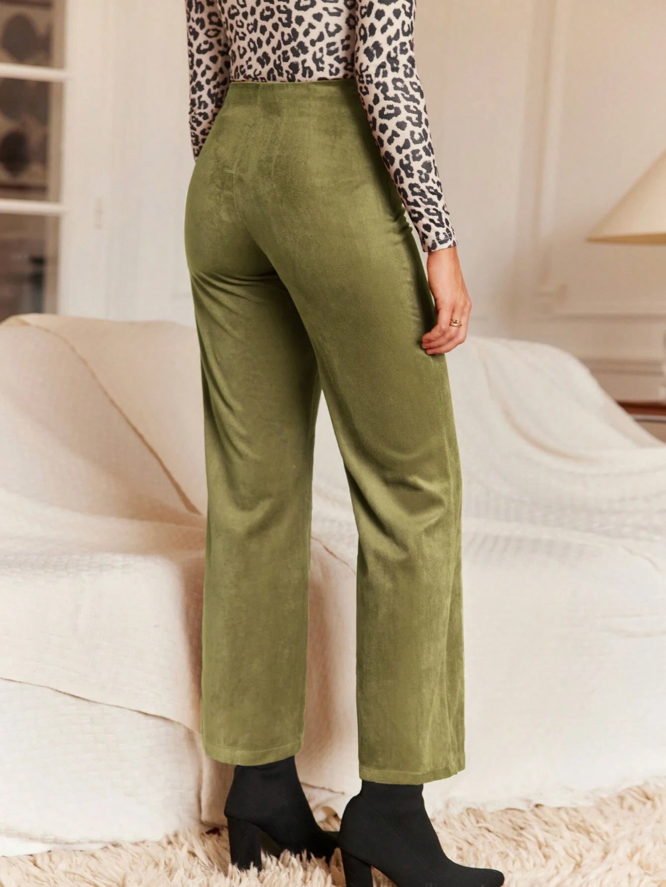 Frenchy High-Waisted Straight Leg Pants with Double Breasted Decoration
