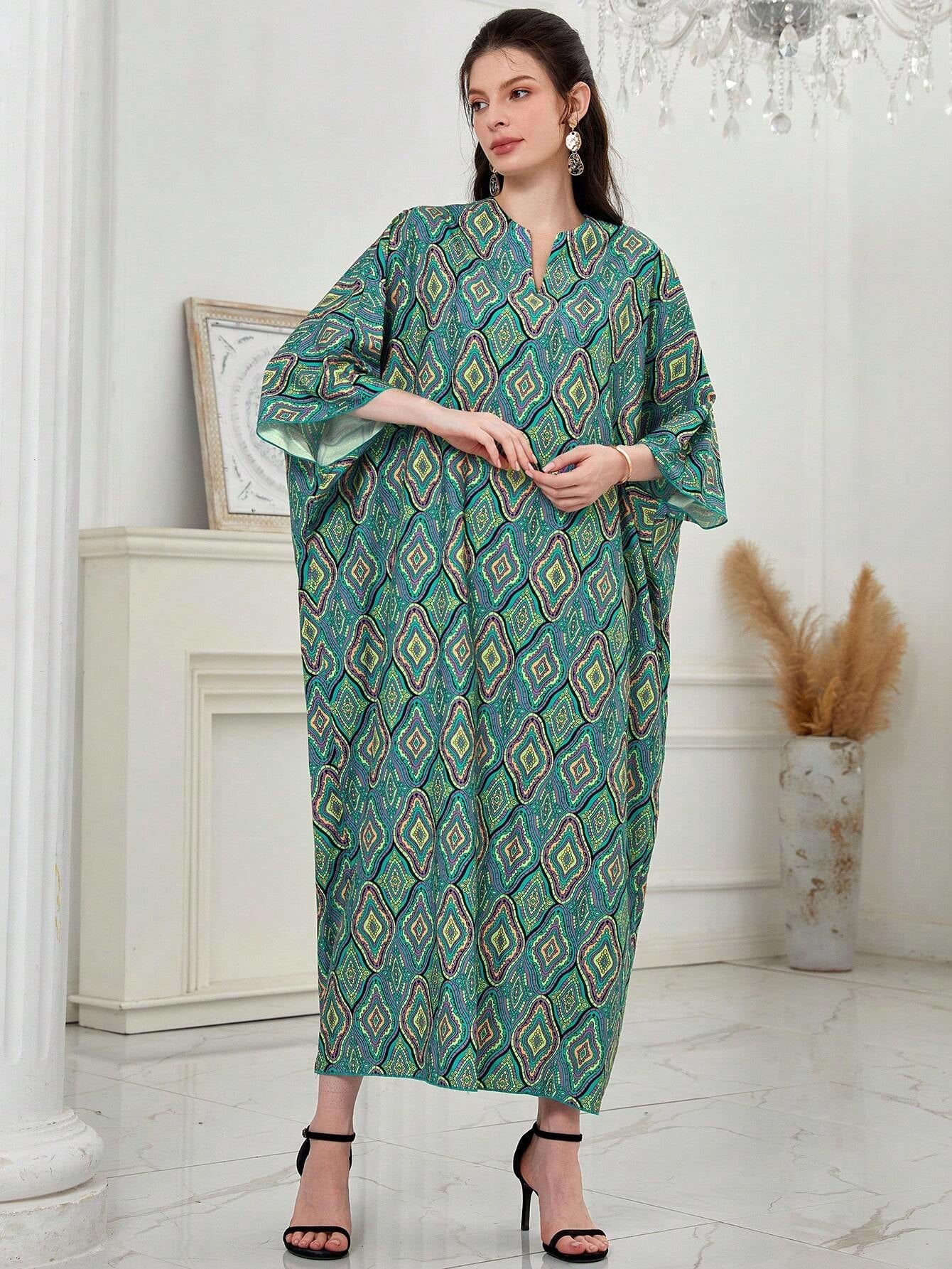 Najma Women'S Loose Turkish Long Shirt with Geometric Pattern