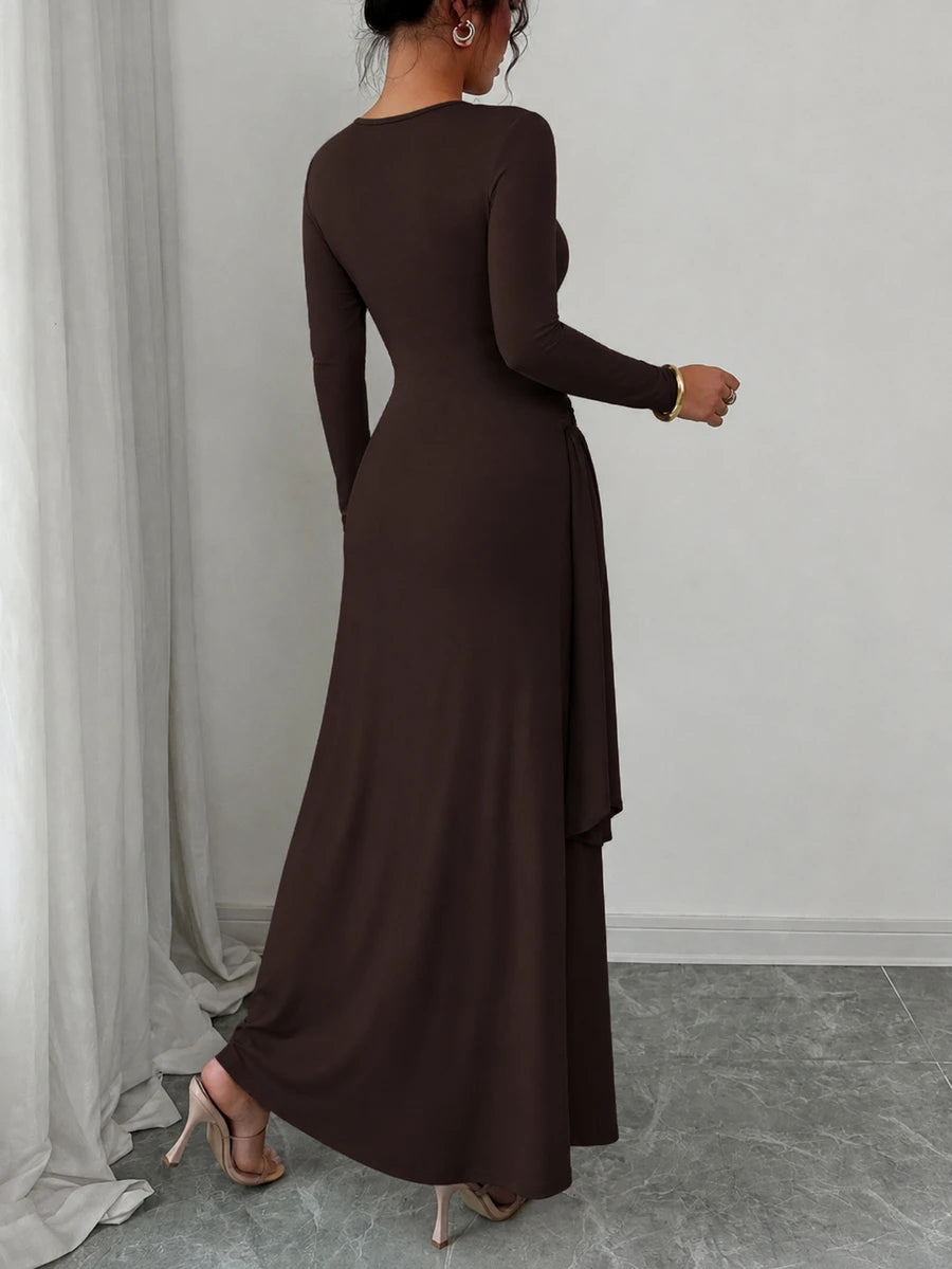 SHEIN Selianne فستان طويل بلون بني داكن أنيق