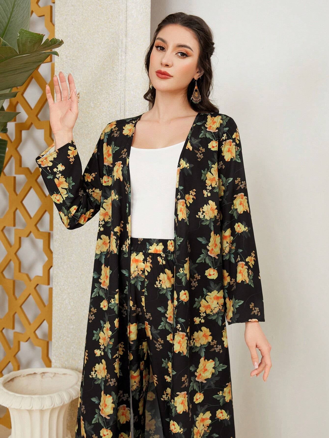 Mulvari Floral Printed Full Sleeve Jacket and Pants 2Pcs/Set