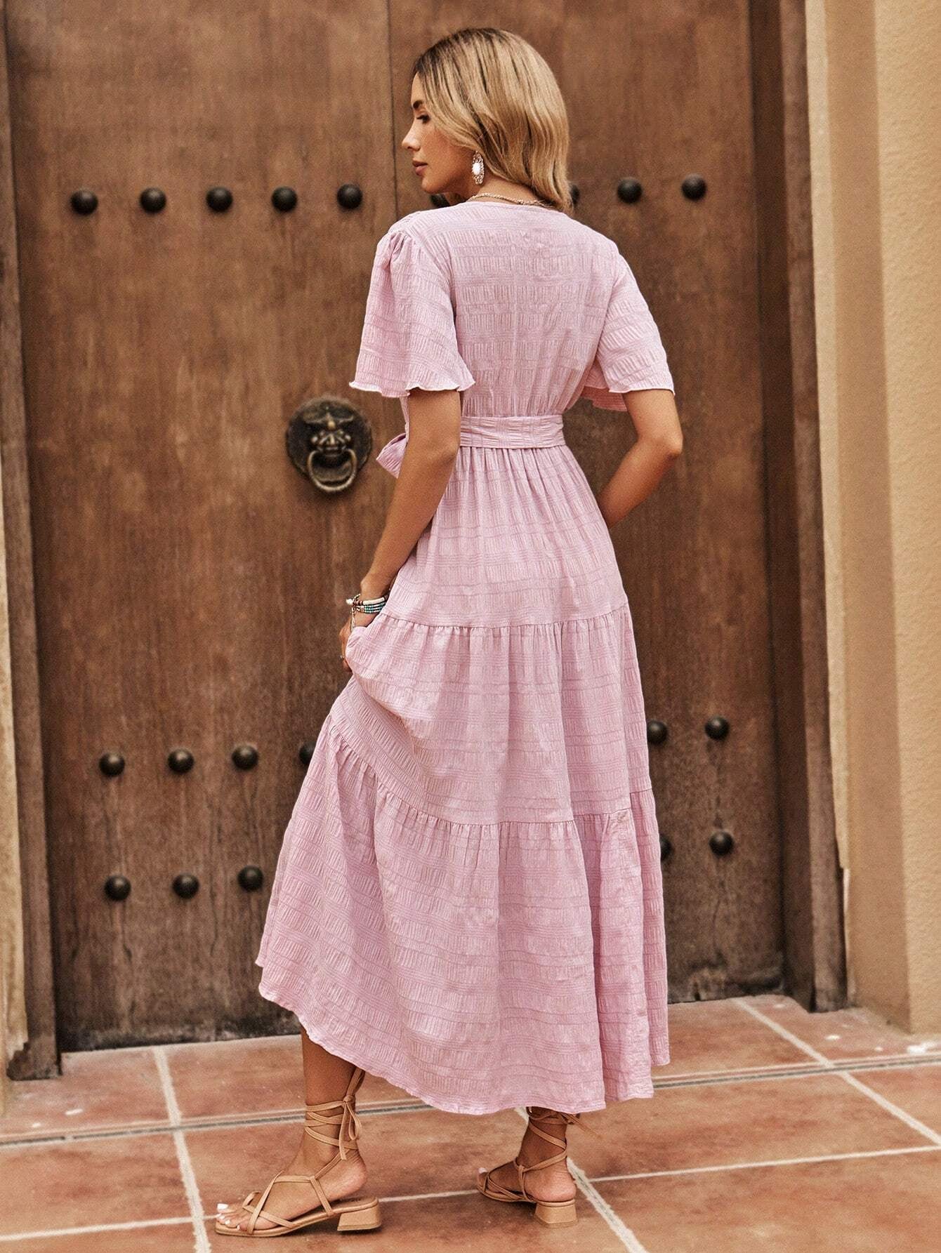 Clasi Bell Sleeve Belted A-Line Dress