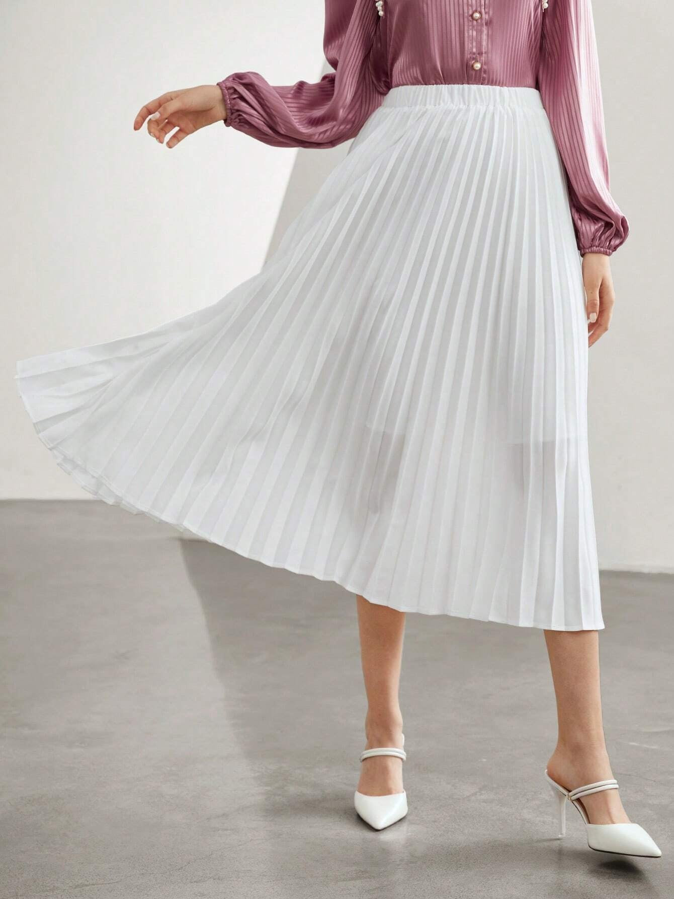 Mulvari Women'S Elastic Waist Pleated Skirt