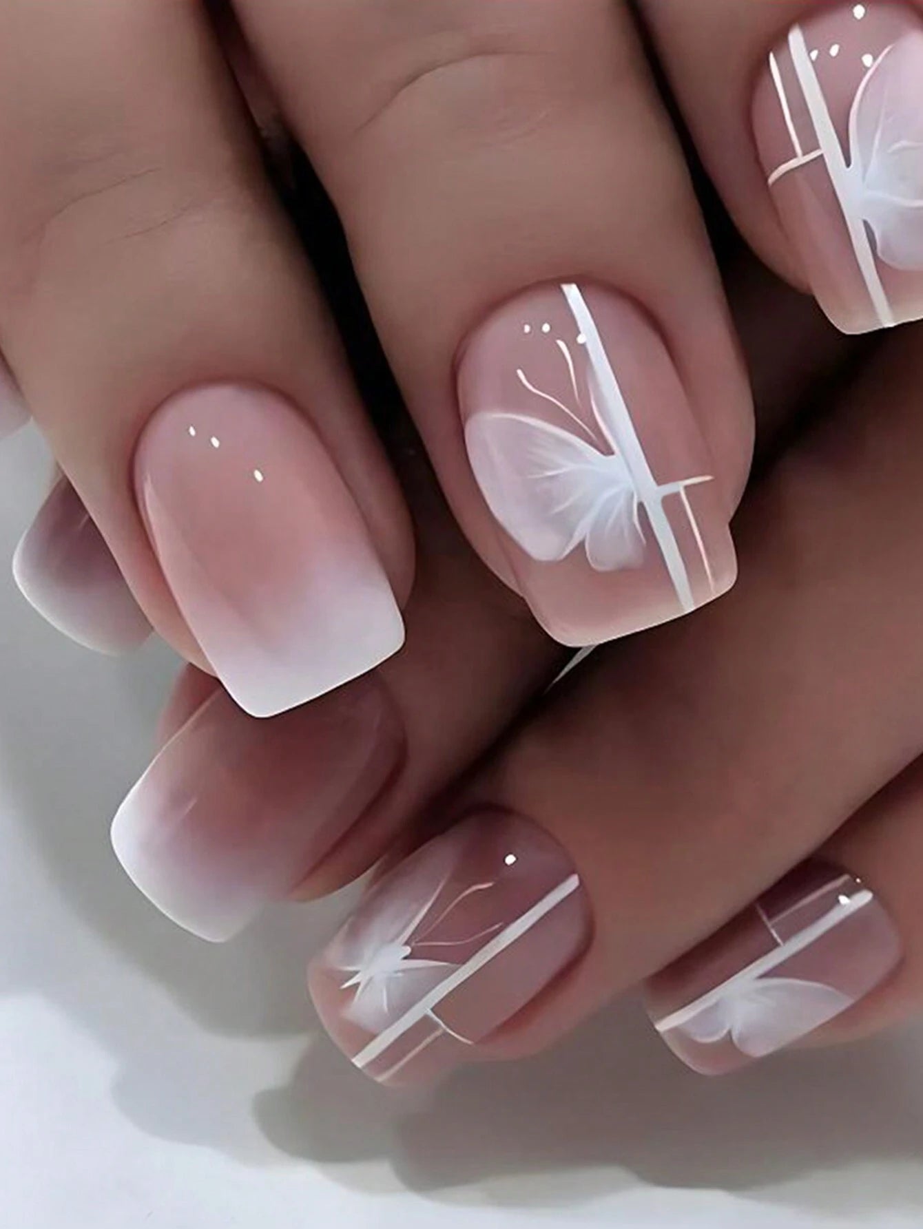 Upgrade Your Look with 24Pcs Short Style Square Shape Gradient Floral Pattern Jelly Pink False Nails, Perfect for Parties or Daily Wear