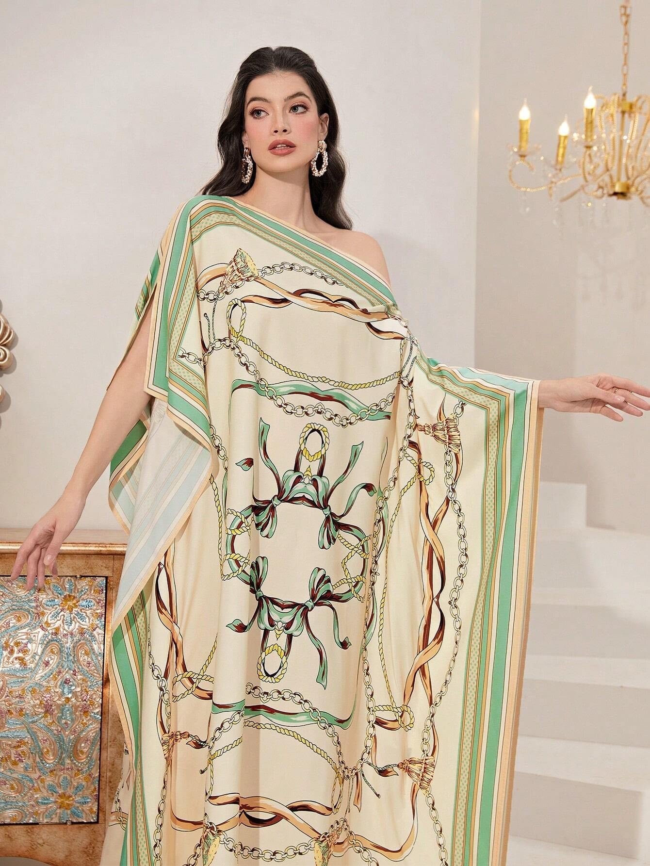 Najma Chain Print Bat-Wing Sleeve Kaftan