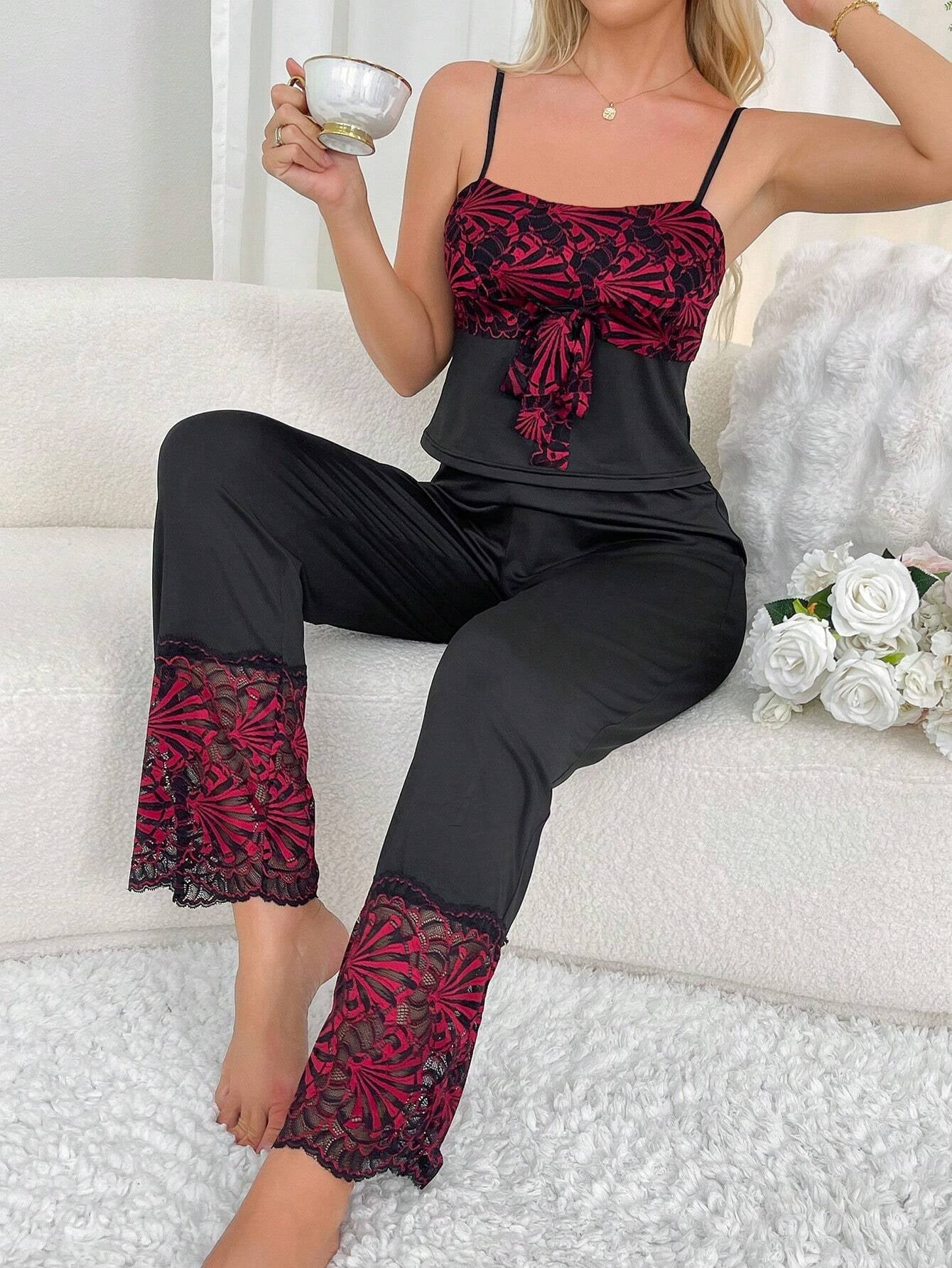 Sexy Lace Spliced 2Pcs Women'S Pajama Set