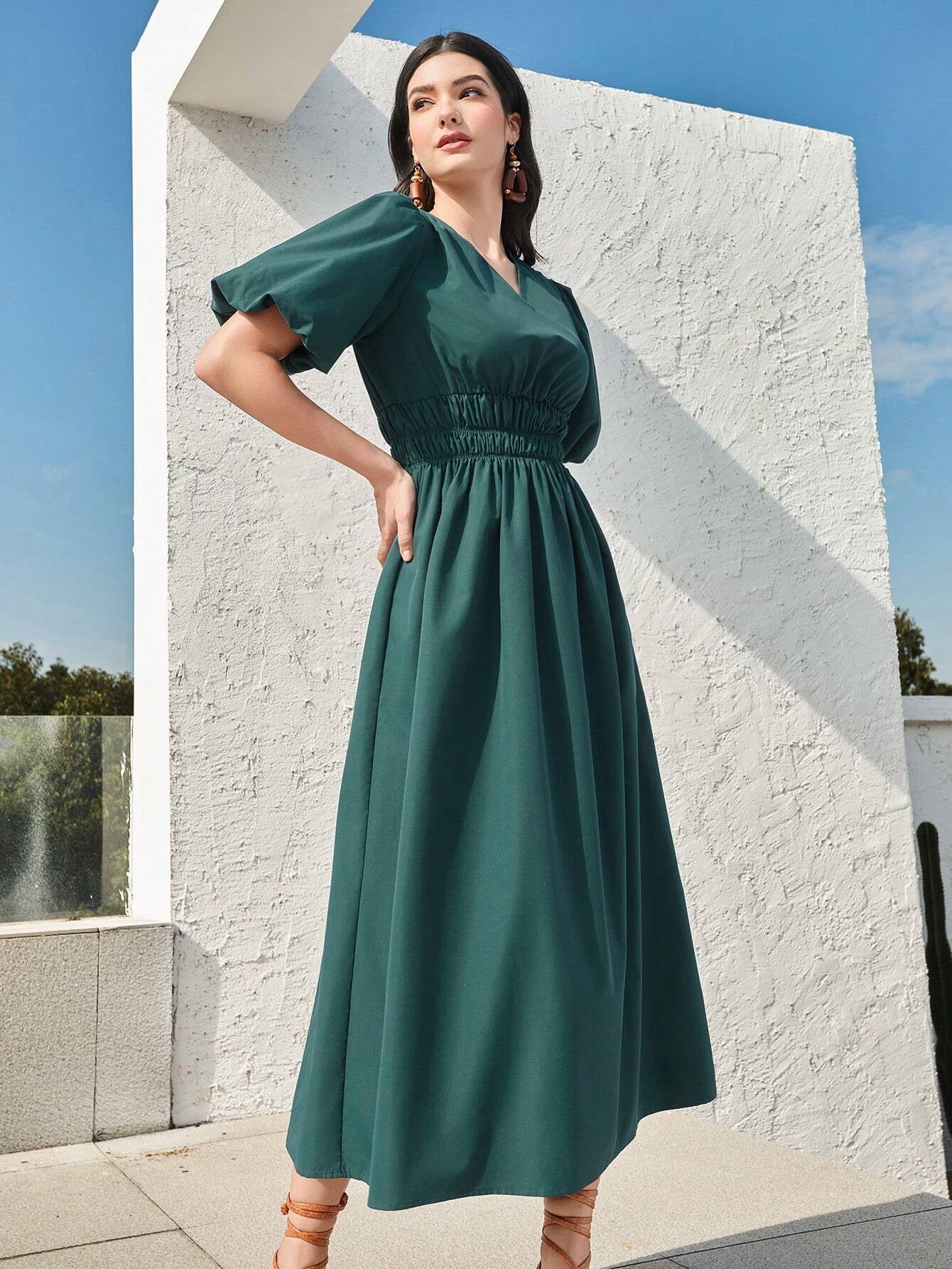 Mulvari Women'S Lantern Sleeve Waist Adjustable Dress