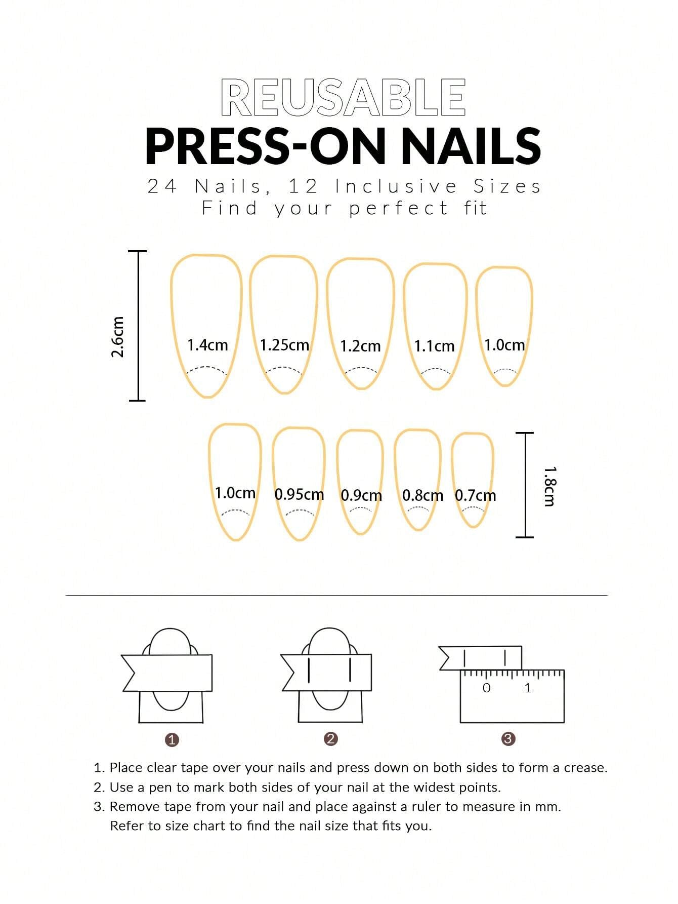 24Pcs/Set Sparkling French Style Almond Shape Medium-Long False Nails for Finger with Adhesive Tabs, Manicure Set