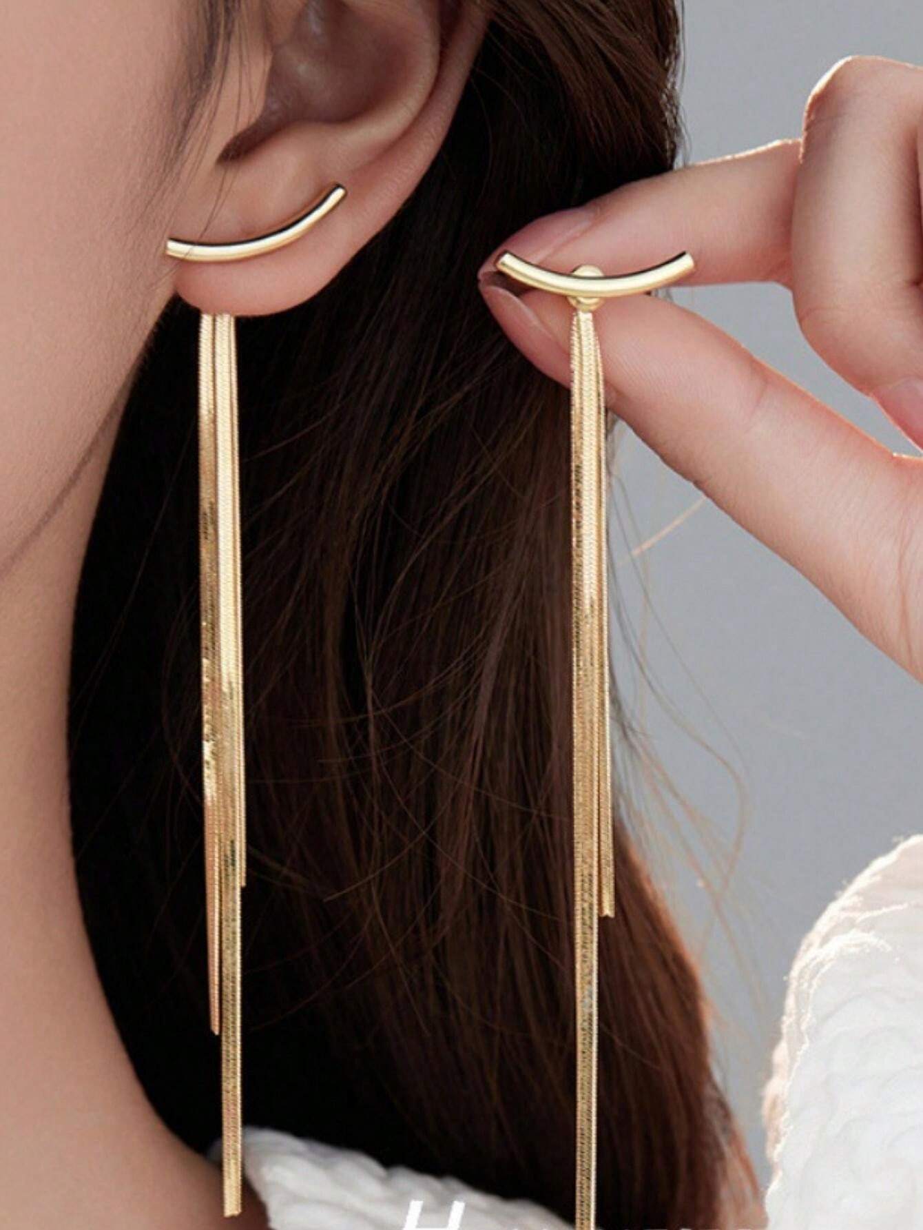 SHEIN أقراط سلسلة طويلة بلون ذهبي