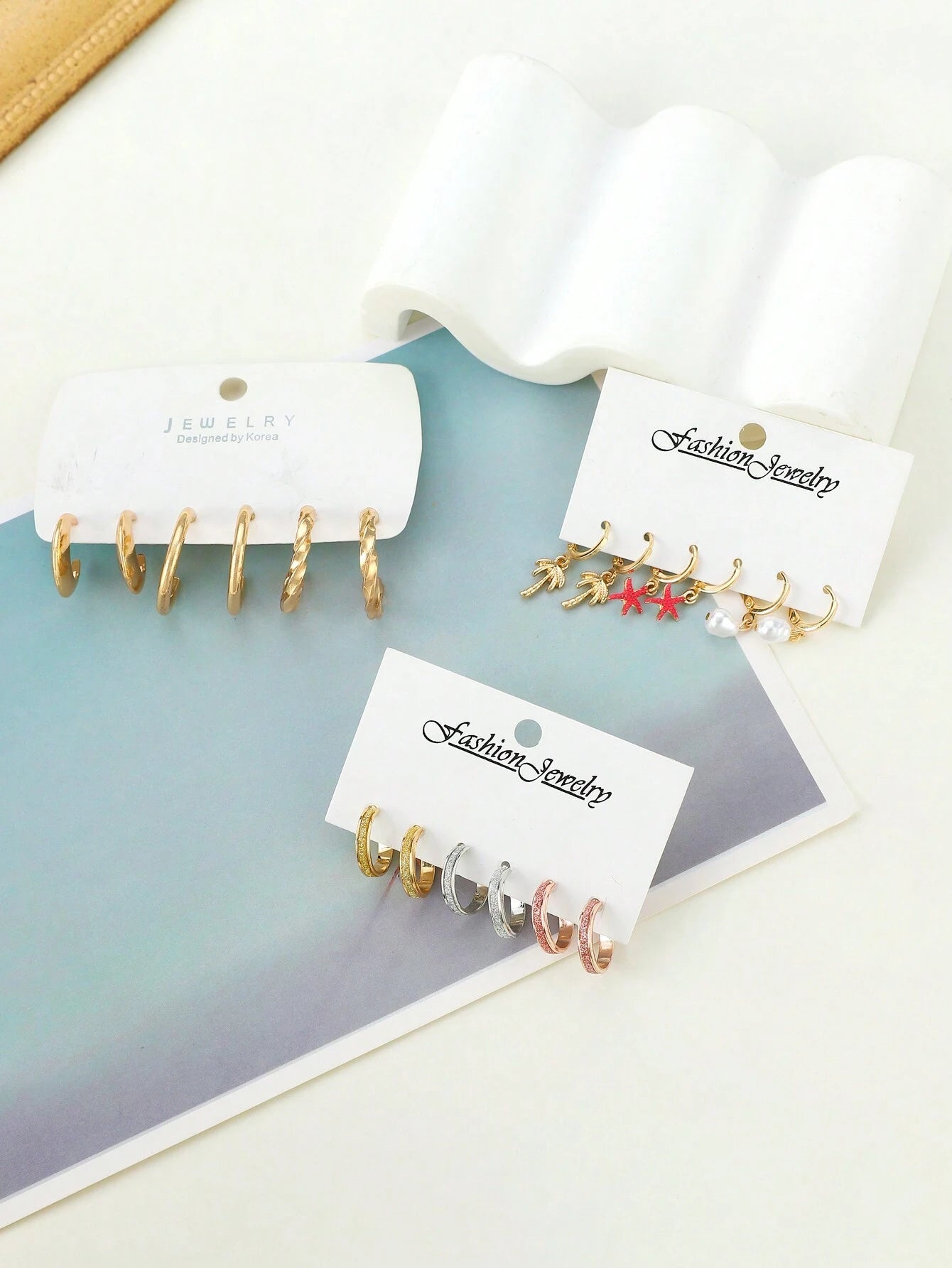 9Pairs/Set Fashionable Zinc Alloy Rhinestone Moon & Faux Pearl Decor Stud Earrings for Women for Daily Decoration
