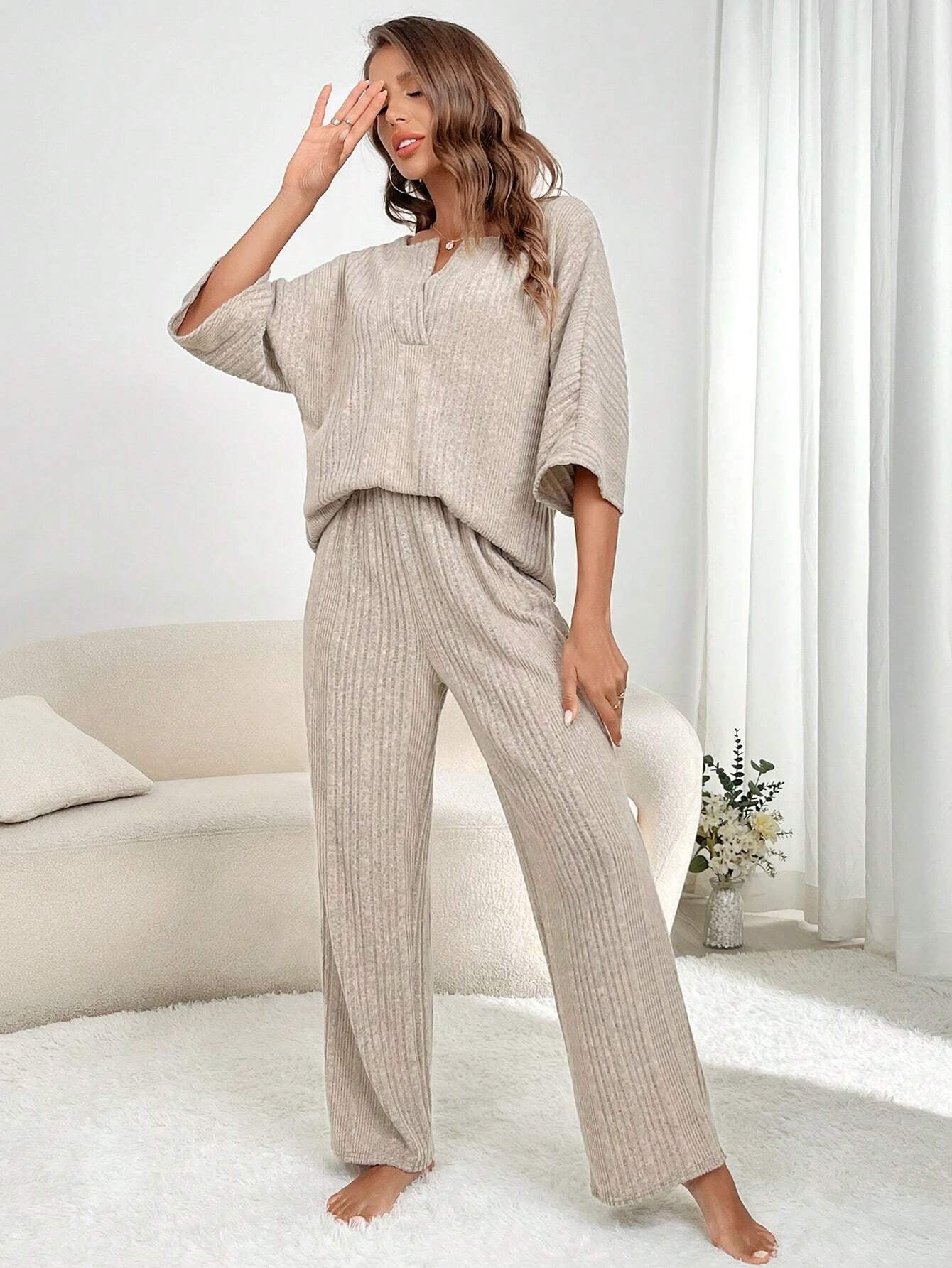 Women'S Solid Color Loose Fit Homewear Set