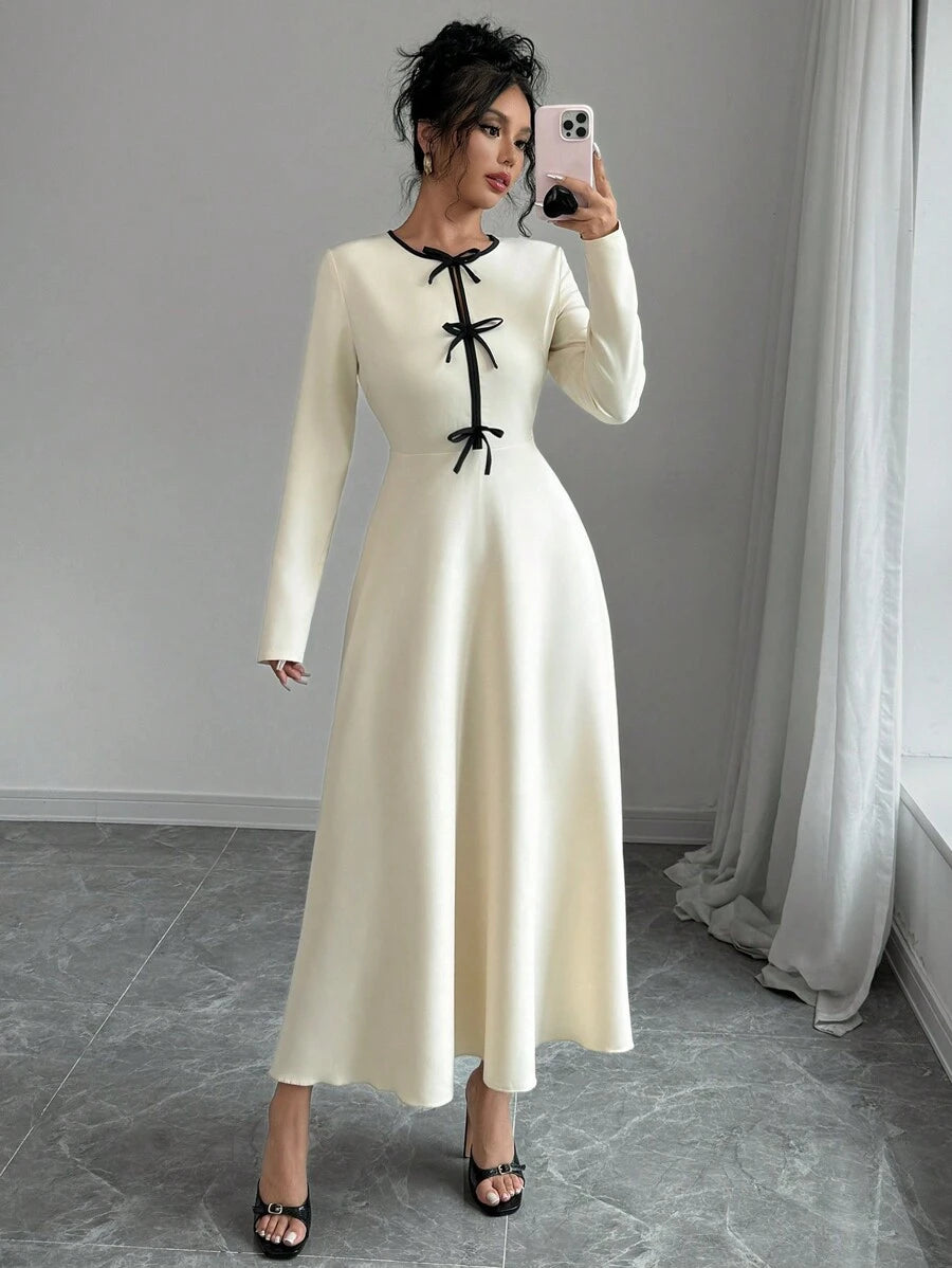 SHEIN Selianne فستان طويل بخصر فيونكة أنيق