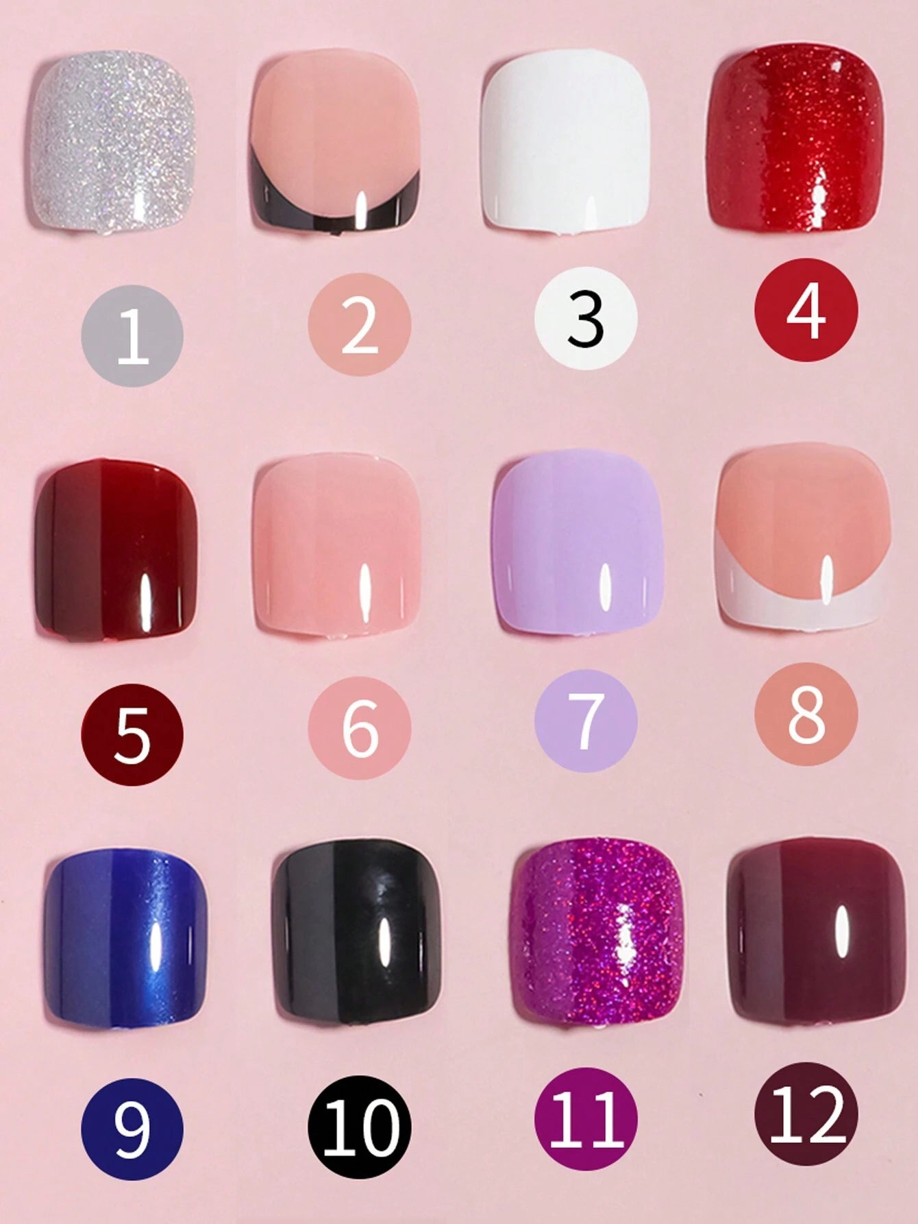 4Packs(96Piece)-Purple/Peach Pink/Sliver/Red Glitter with UV Coating Toenails