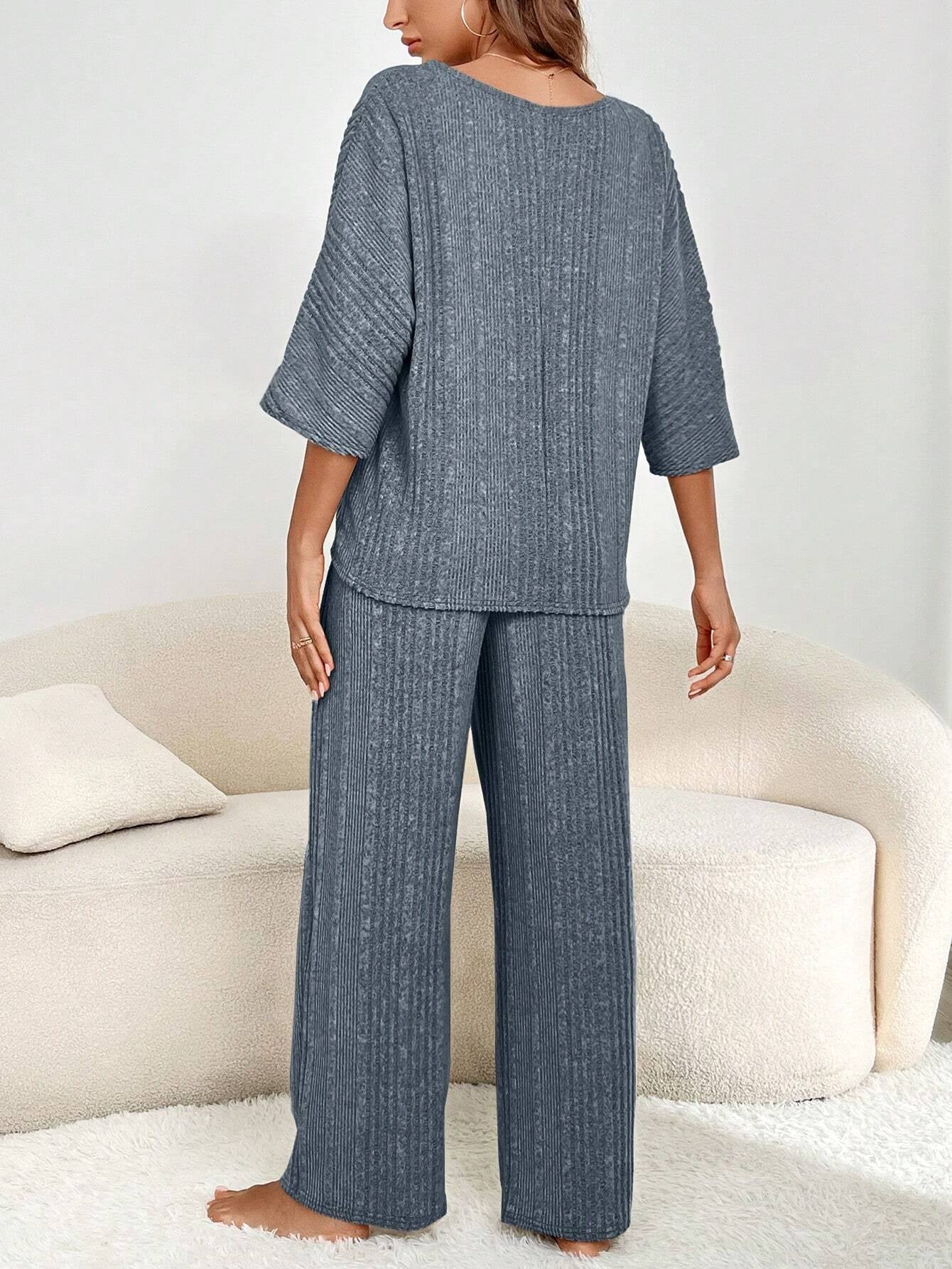 Women'S Solid Color Loose Fit Homewear Set