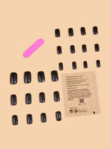 Get Glamorous with 24Pcs Short Square Black Solid Glossy Fake Nail & 1Sheet Tape & 1Pc Nail File