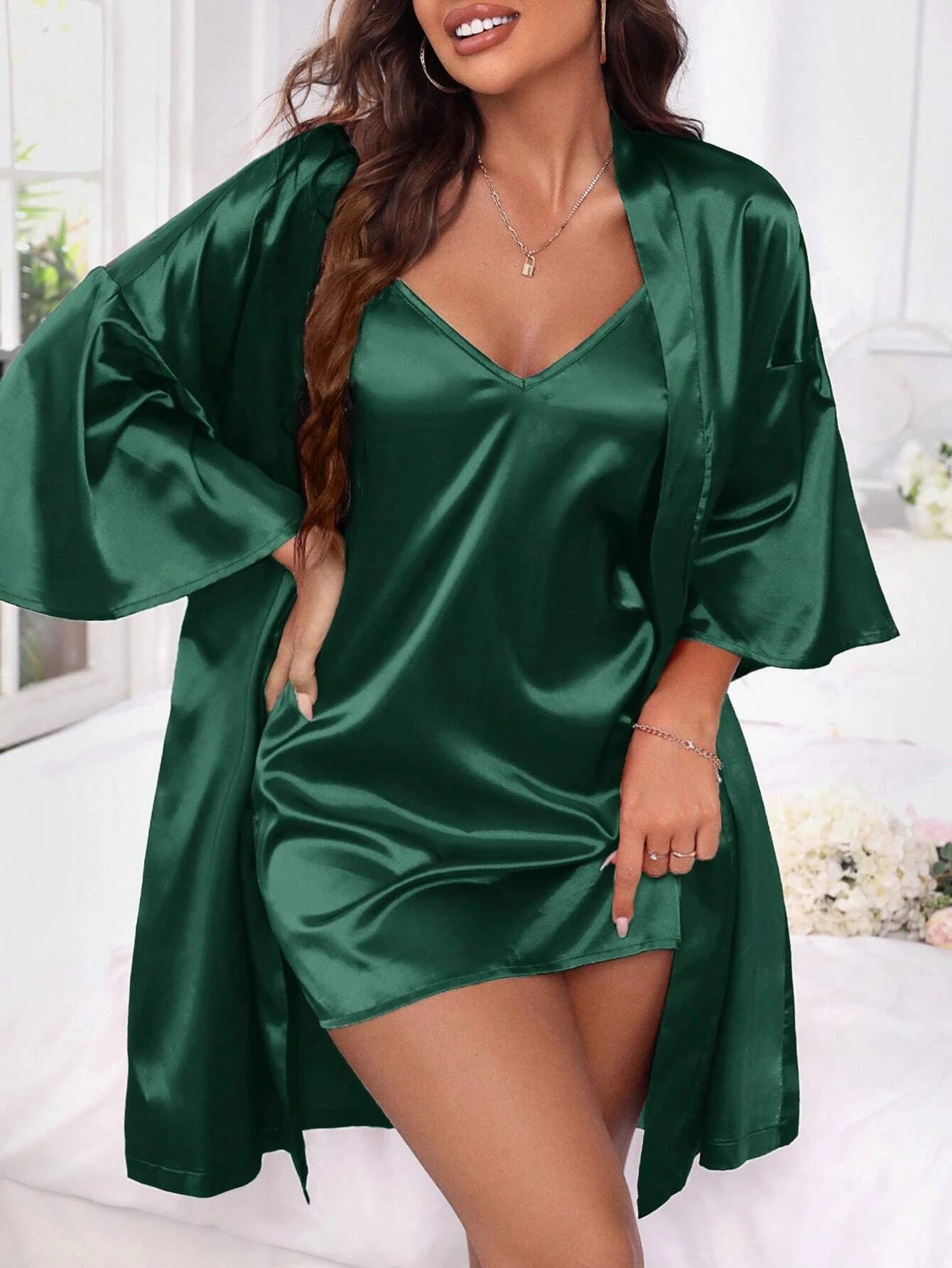 Women'S Satin Robe and Nightgown Homewear Set