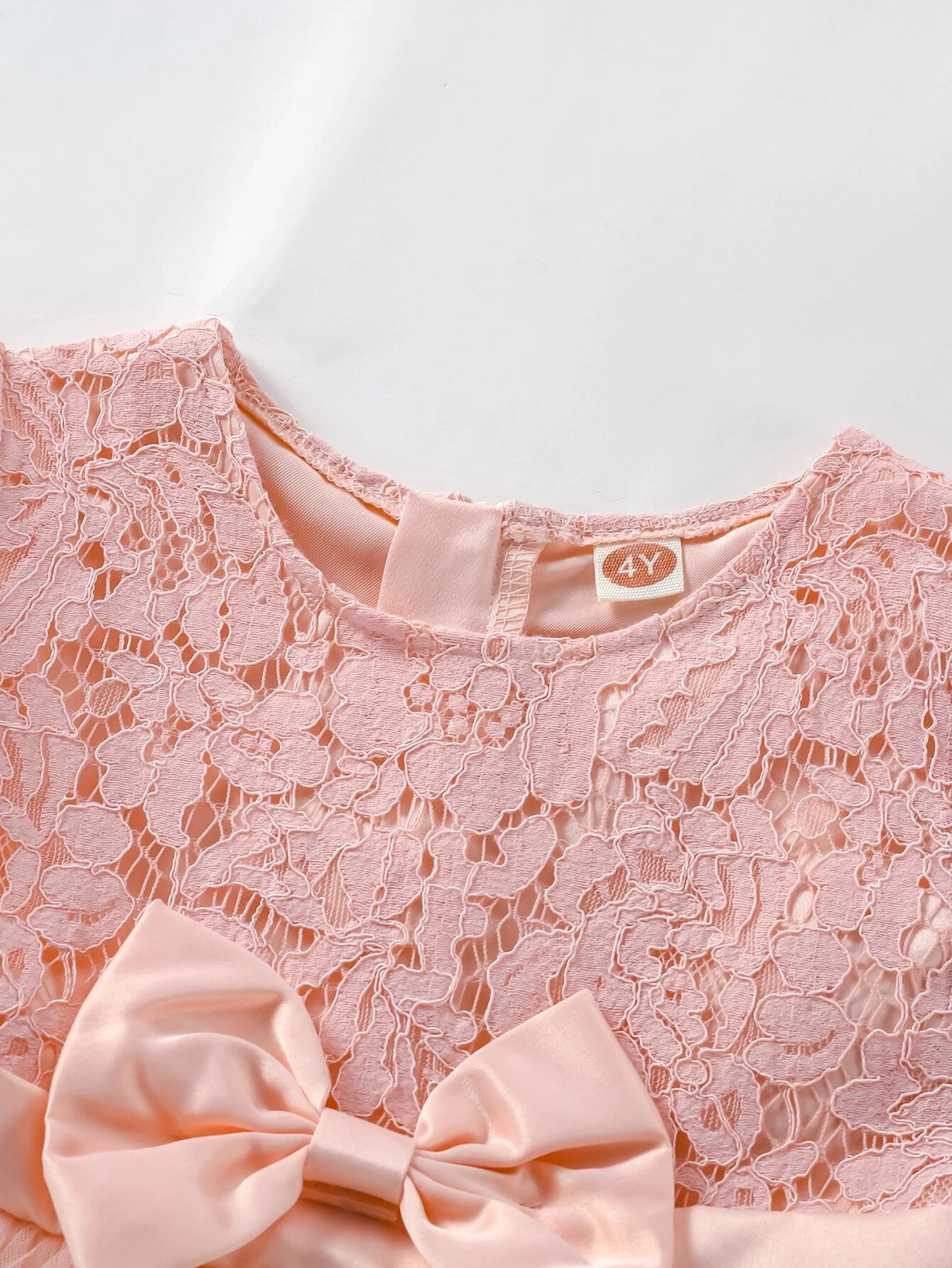 Young Girls Contrast Lace Bow Front Mesh Hem Party Dress