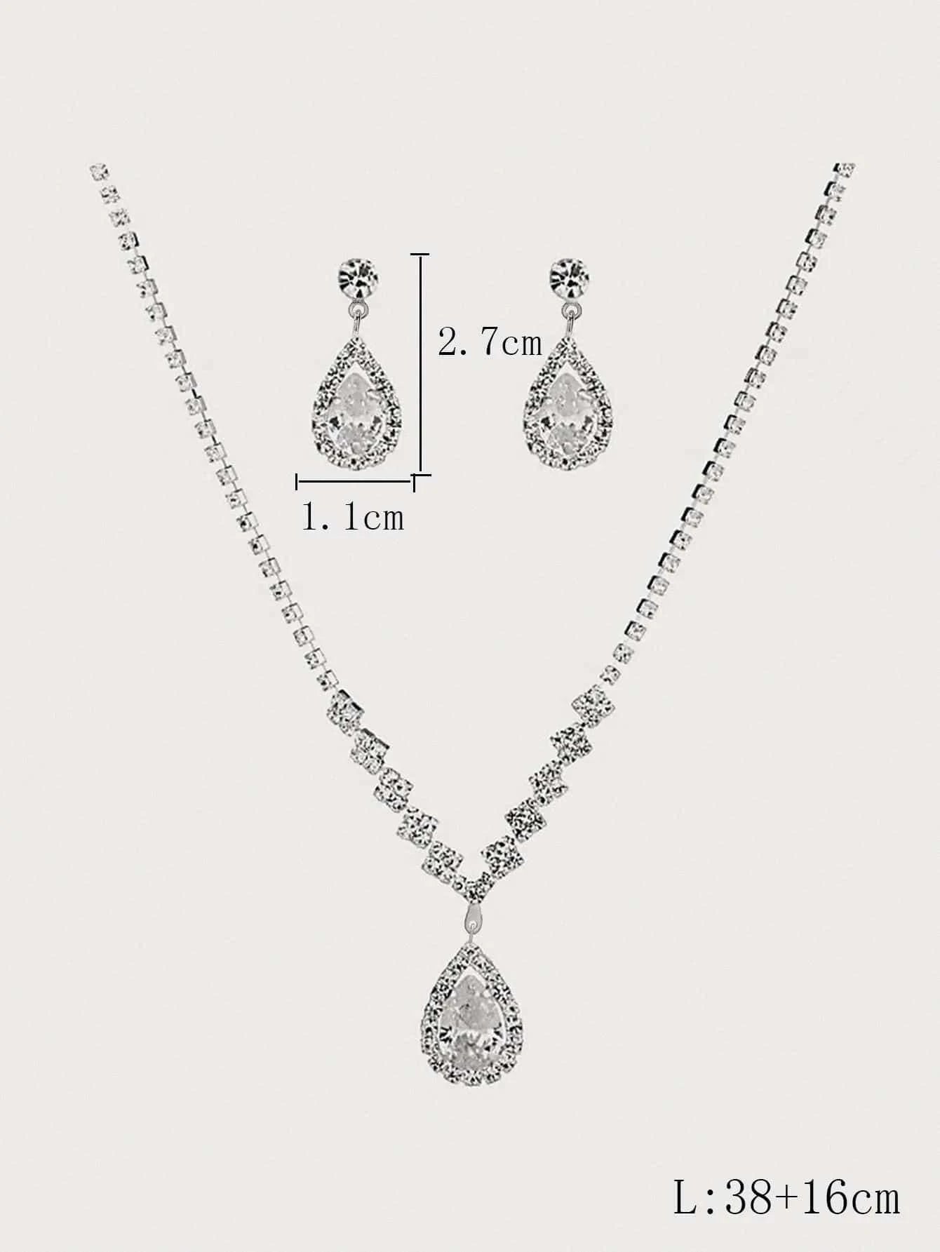 Rhinestone Water-Drop Charm Necklace & Drop Earrings for Women for Party Banquet Wedding