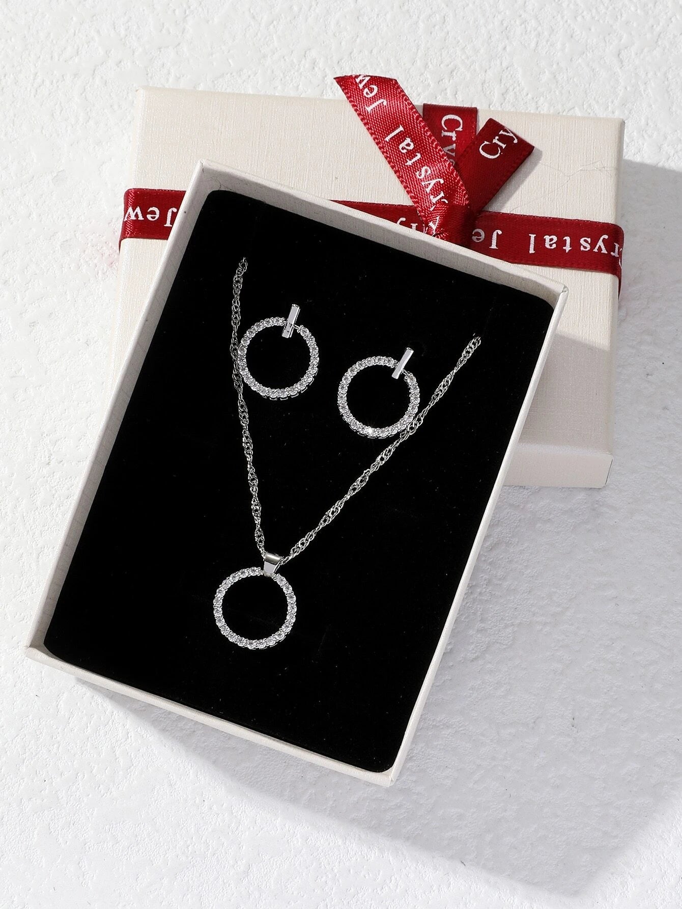3Pcs Rhinestone Circle Decor Jewelry Set