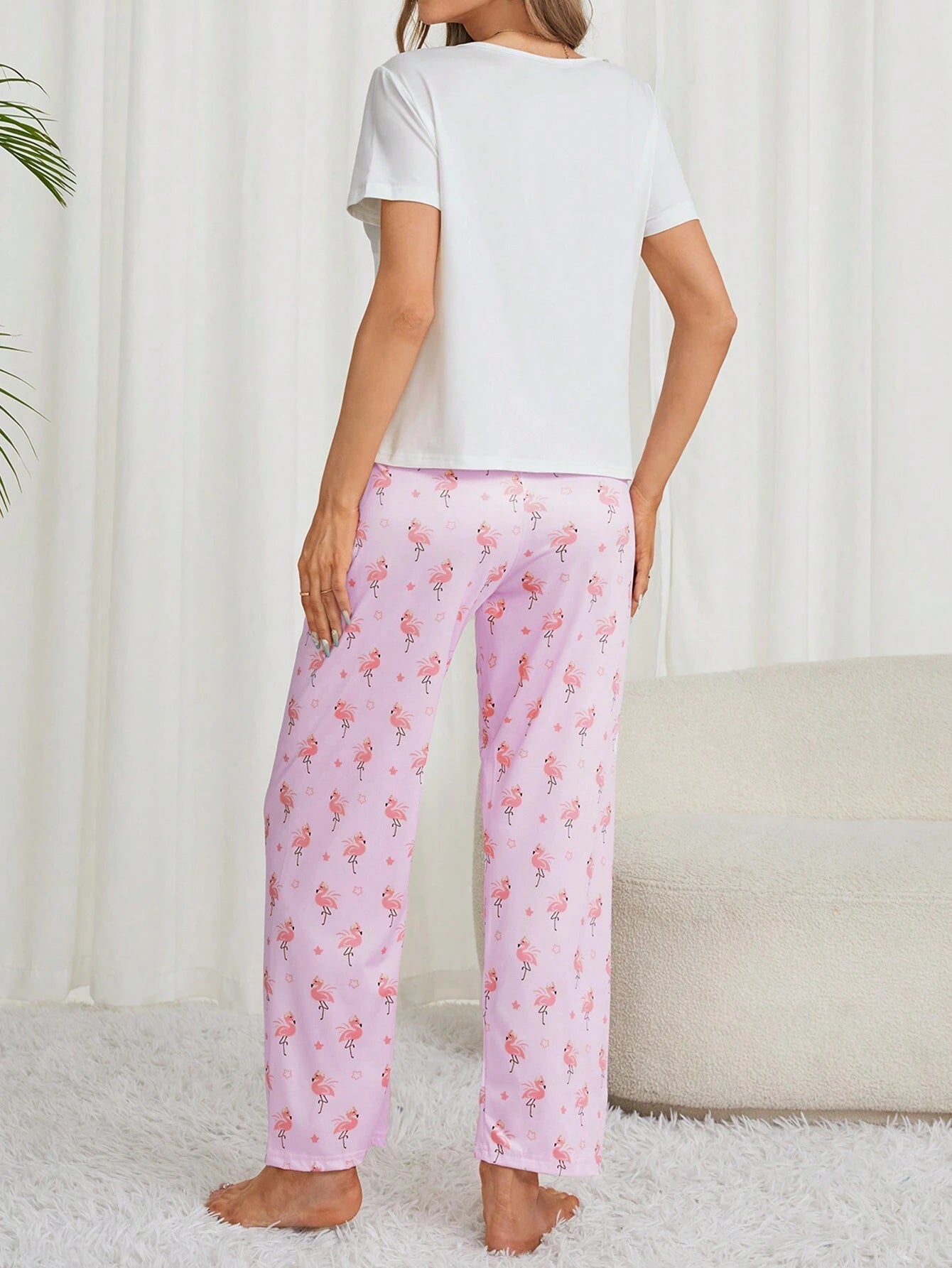 Ladies' Flamingo Print Pajama Set