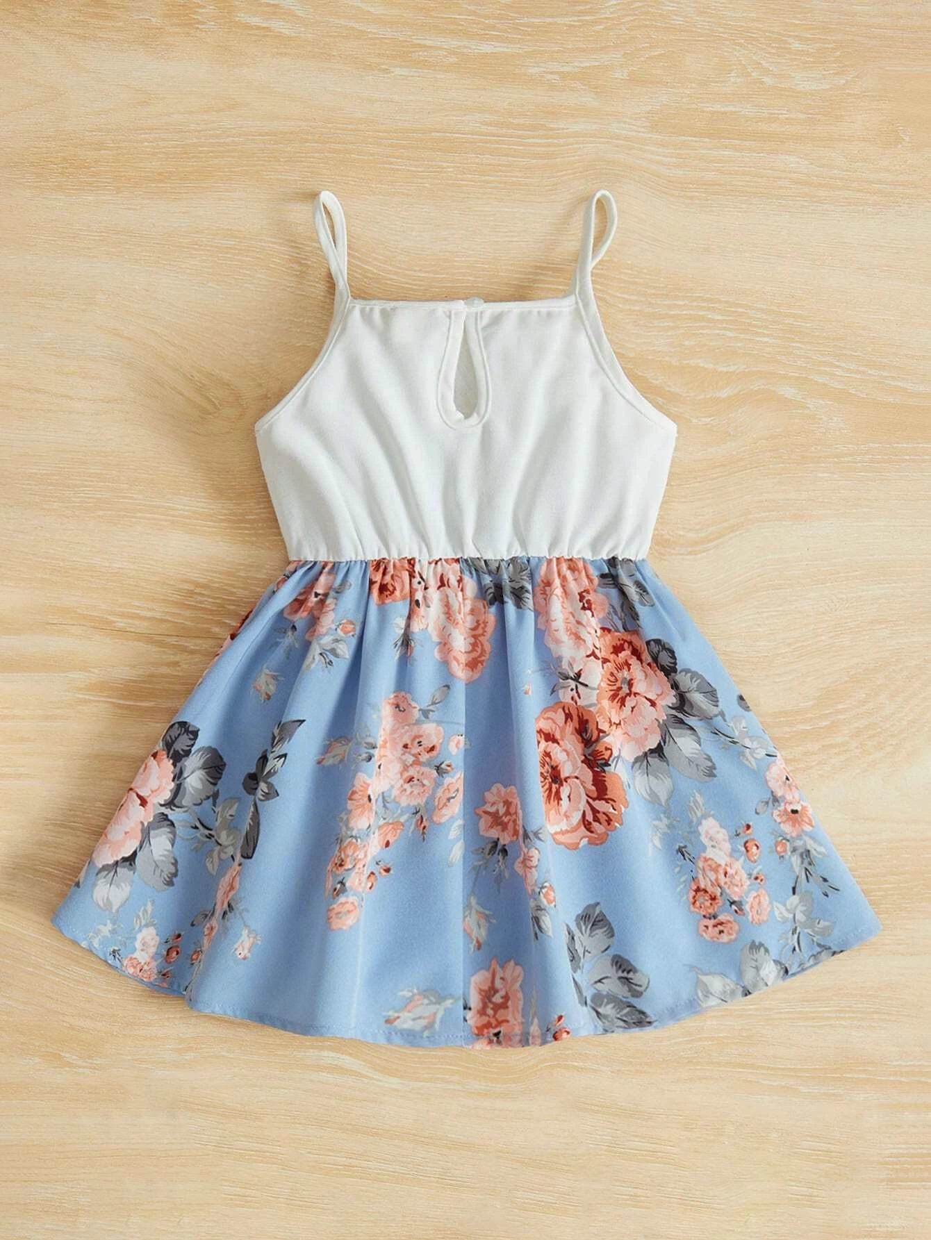 Baby Floral Print Ruffle Trim Cami Dress