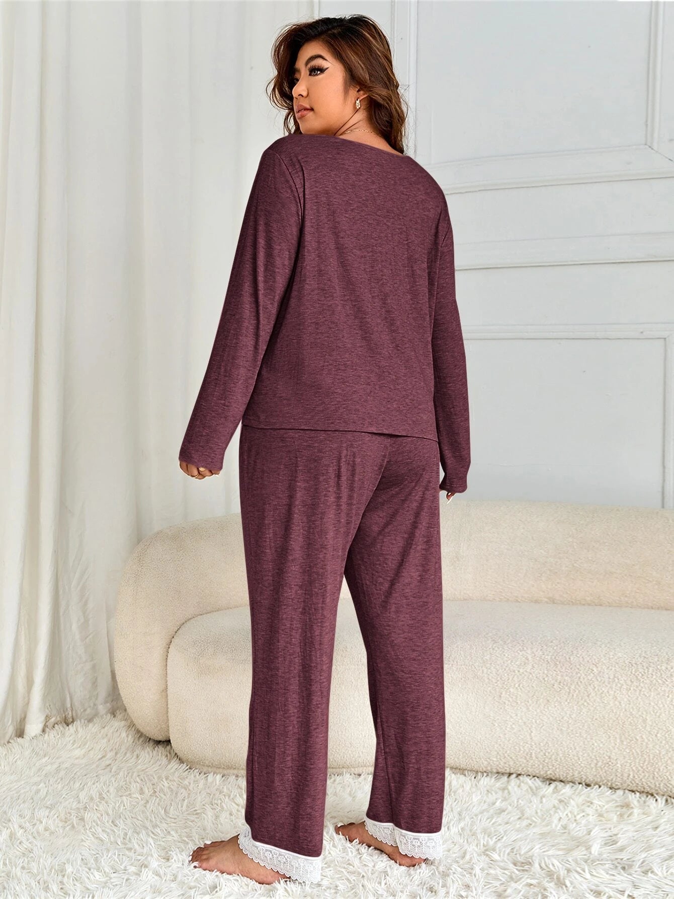 Plus Contrast Lace PJ Set