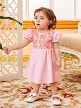 Baby Scroll Print Puff Sleeve Dress