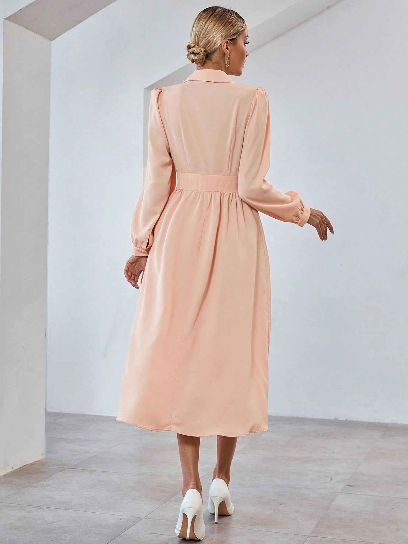 Bizwear Lapel Collar Long Sleeve Women'S Dress