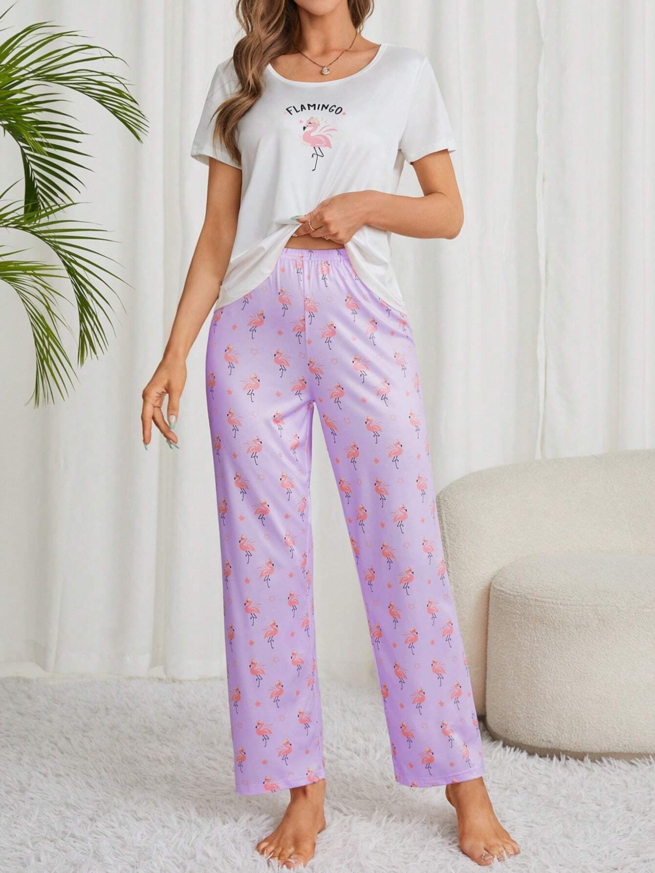 Ladies' Flamingo Print Pajama Set
