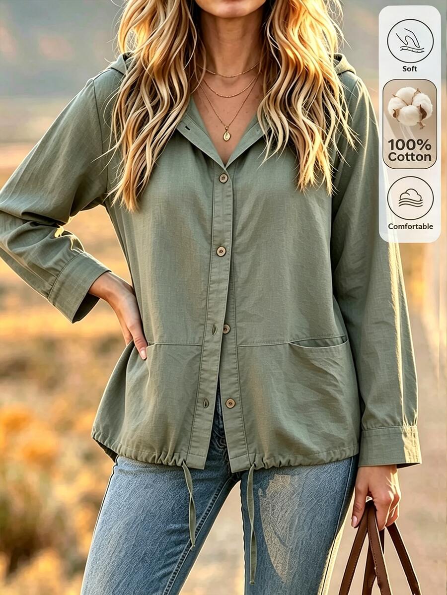 SHEIN Louniche جاكيت نسائي مريح بلون أخضر