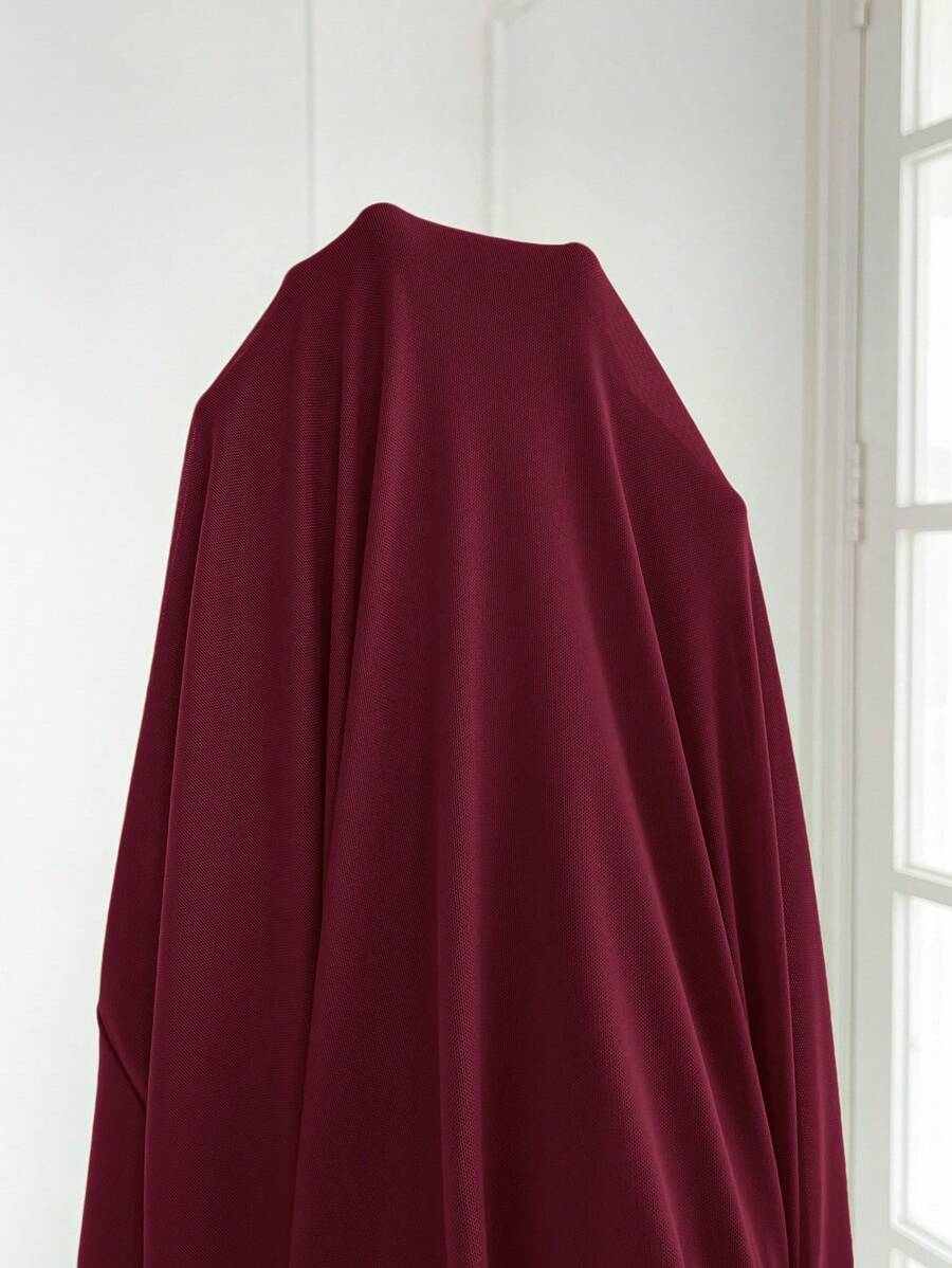 SHEIN Modely فستان عنابي طويل مع كشكشة و كم طويل واسع